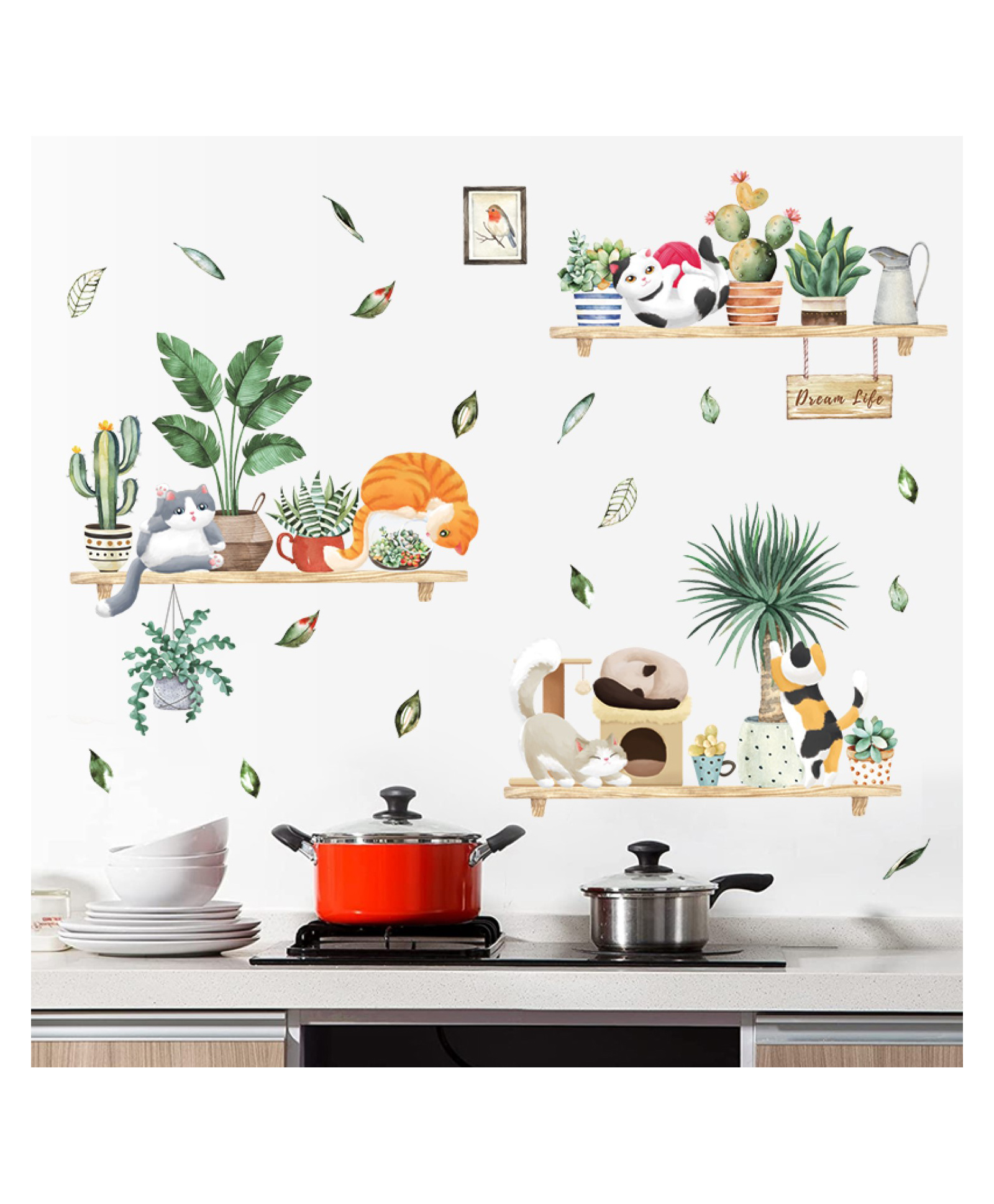 Jaamso Royals Green Plant Potted Kitten StyleVinyl Kids Room Nursery Wall Sticker-picture-25