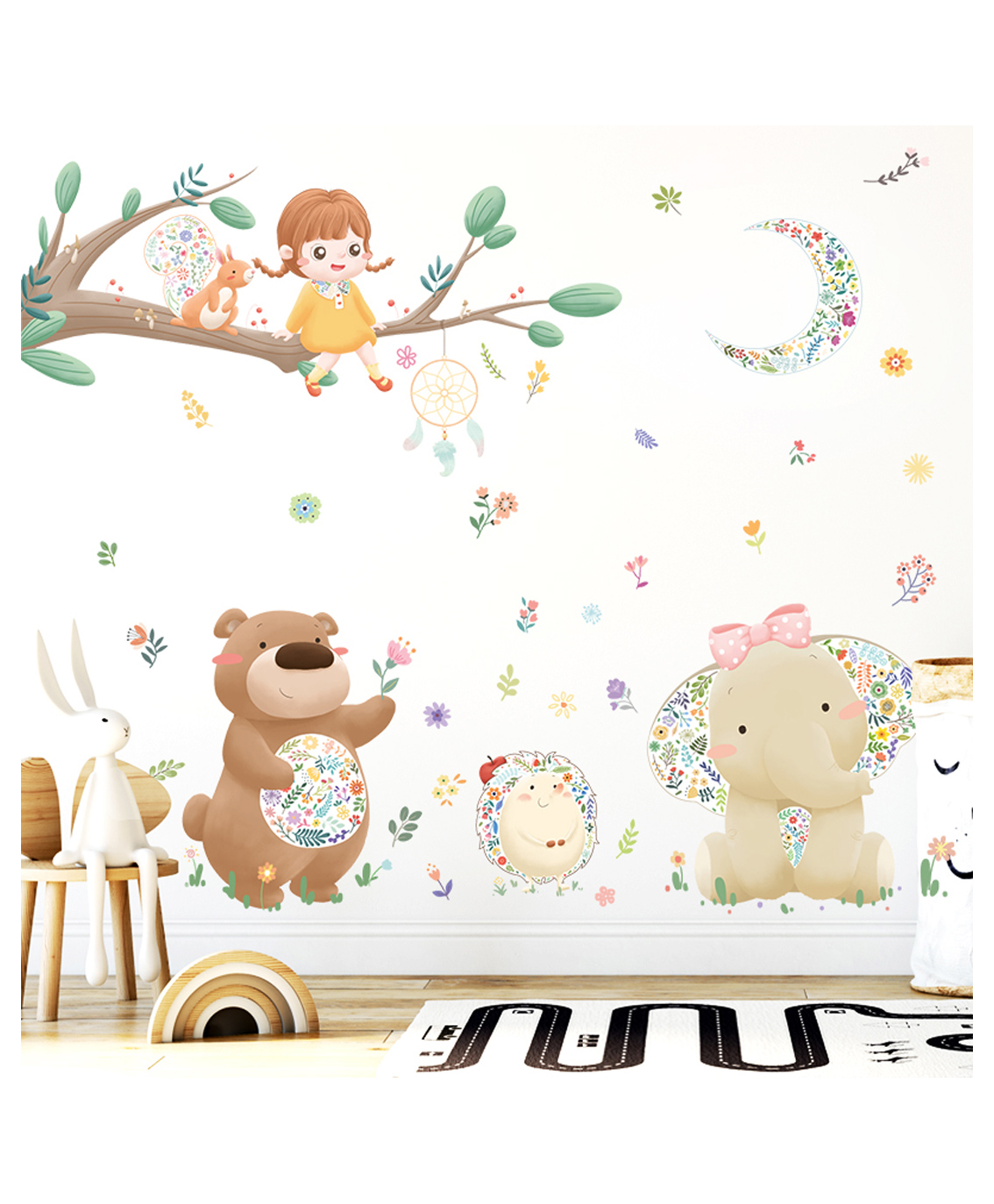 Jaamso Royals Cartoon Bear and Baby Elephant Design Decorative Wall Sticker-picture-12