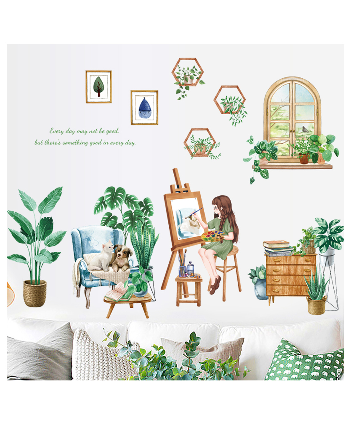 Jaamso Royals Green Living Room Plants Girls Animals Kids Room Decor Wall Sticker-picture-39