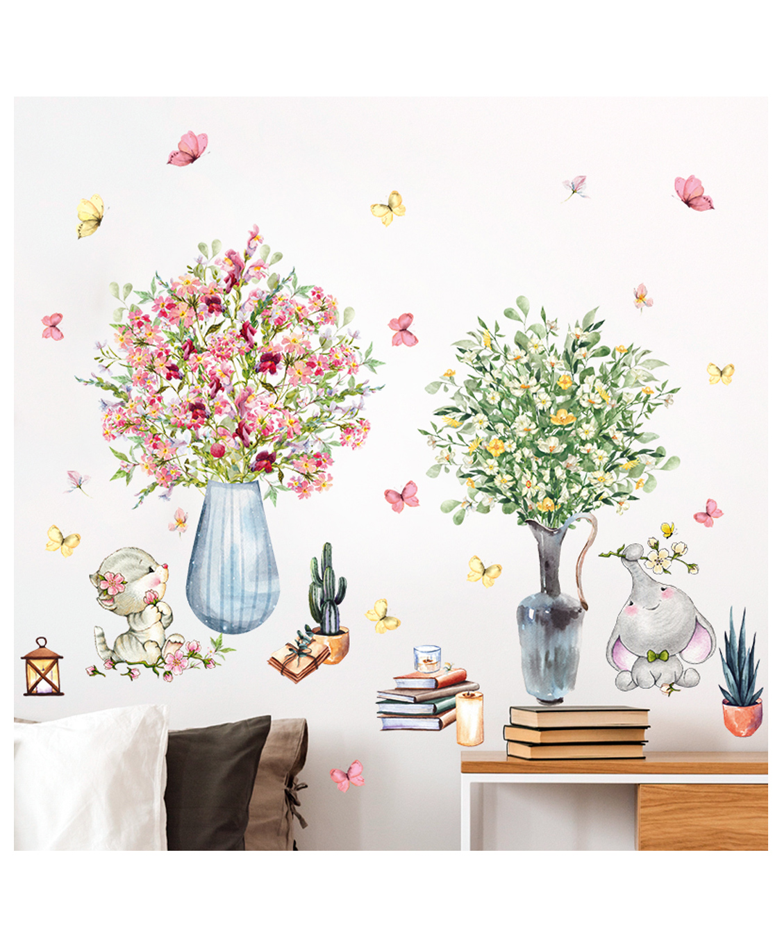 Jaamso Royals Small Flower Vase with Pink and Green Flower Wall Sticker-picture-33