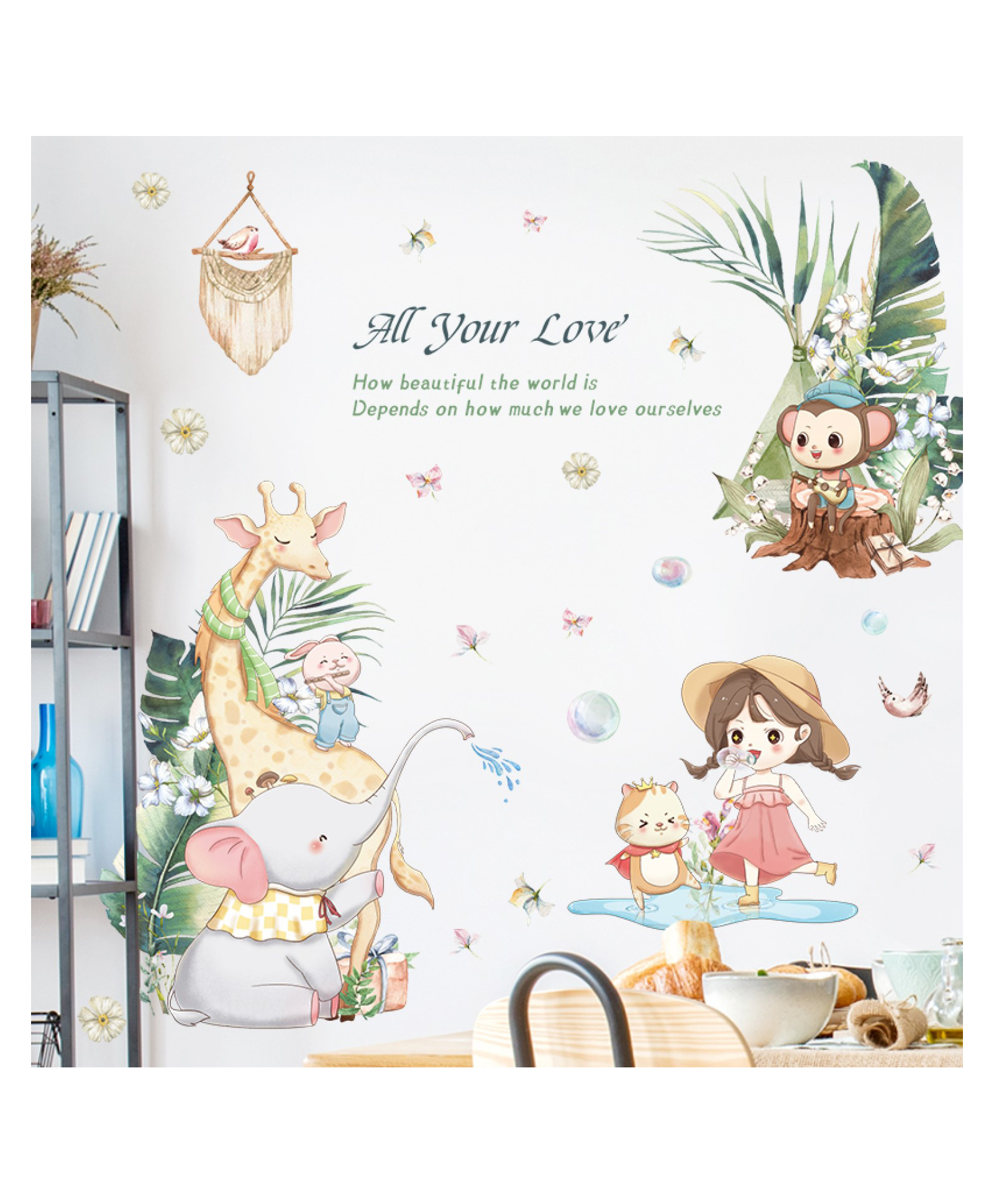 Jaamso Royals Cute Girl With Elephant Grass Giraffe Vinyl Wall Sticker-picture-44