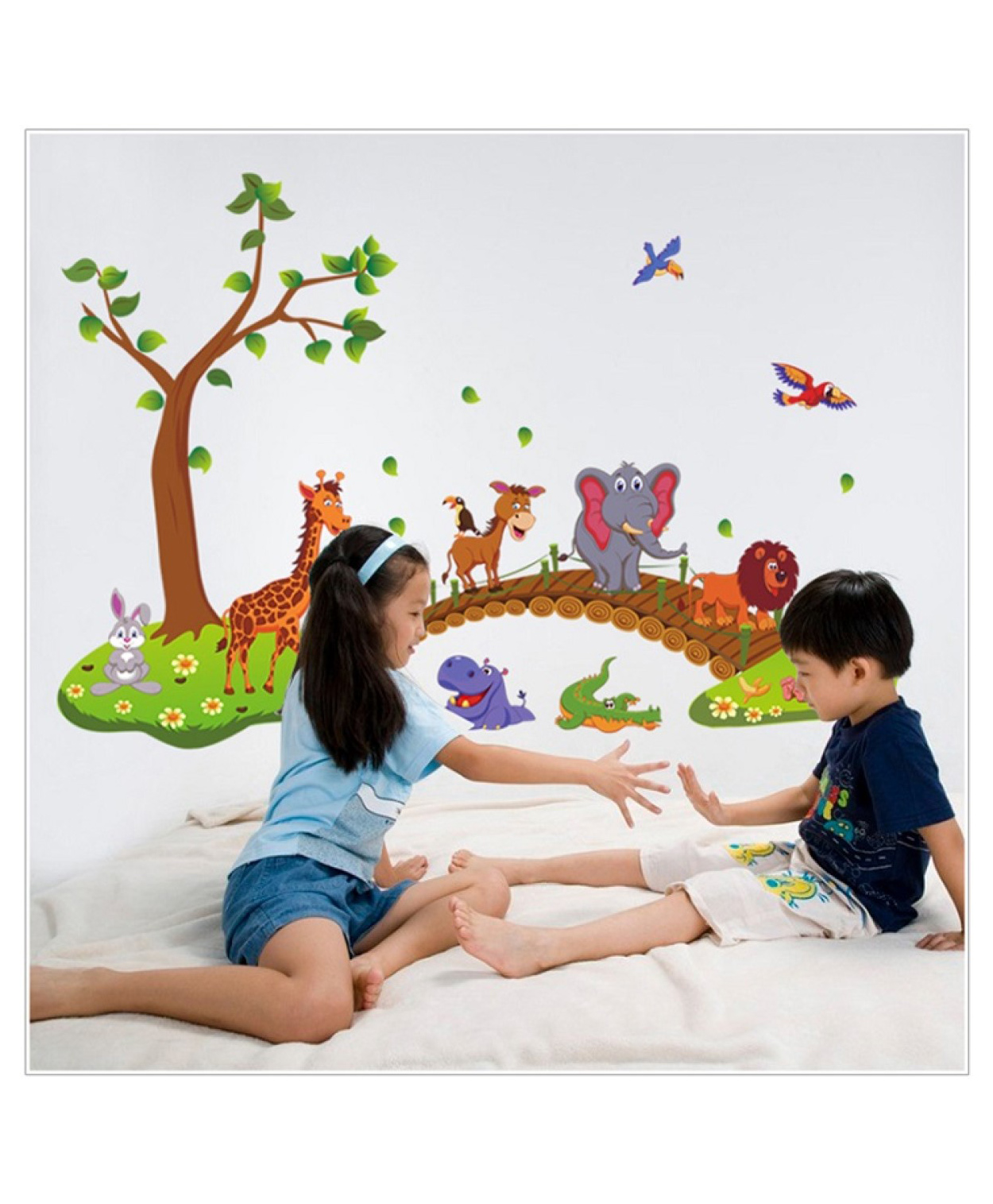 Jaamso Royals Jungle Animals Zoo Wooden Bridge Wall Sticker For Home Decor-picture-15