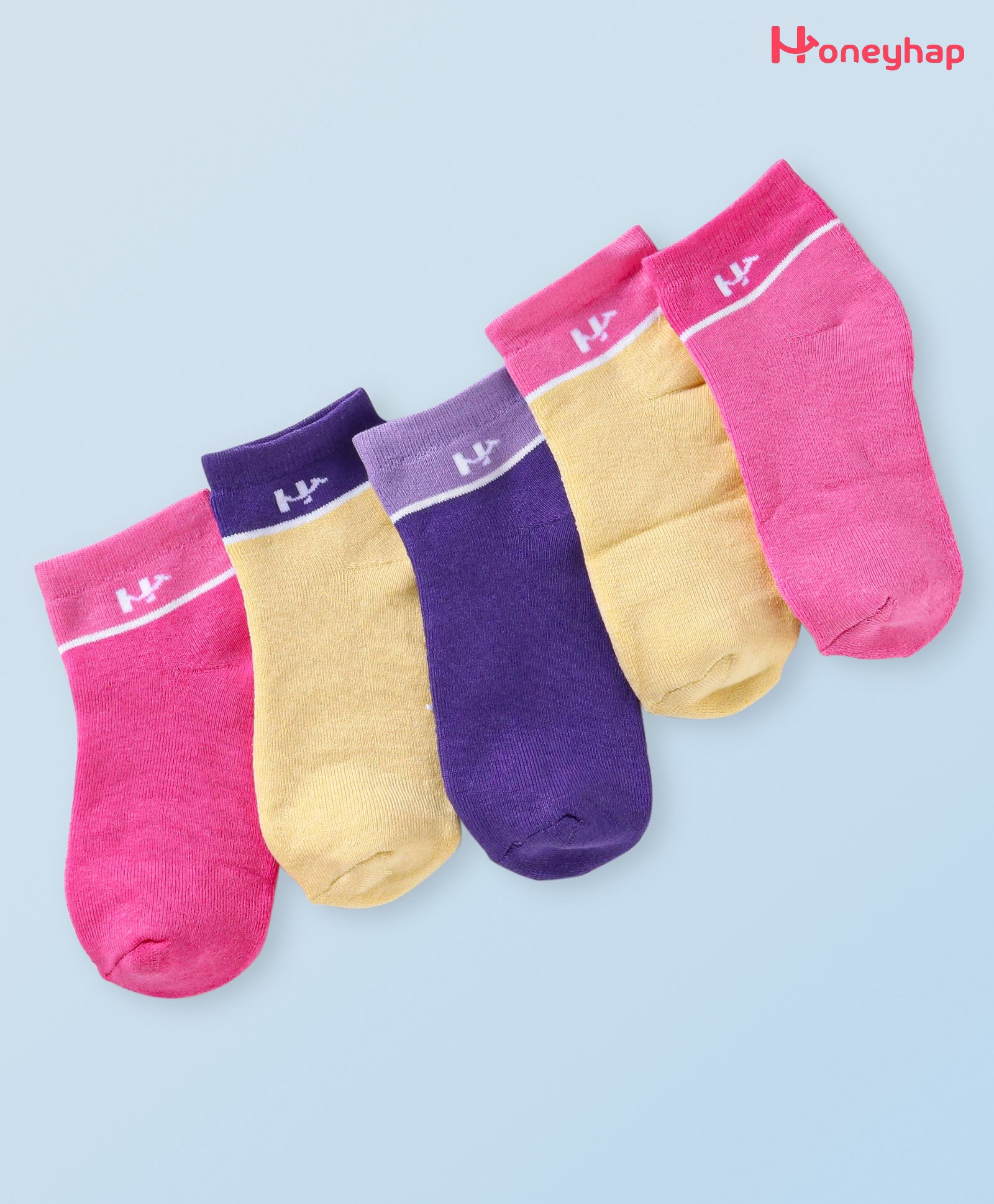 Honeyhap Premium Cotton Bamboo Spandex With Bio Finish Solid Socks Pack of 5 - Sachet Pink Azealea Pink Pale Banana & Lavender-picture-25