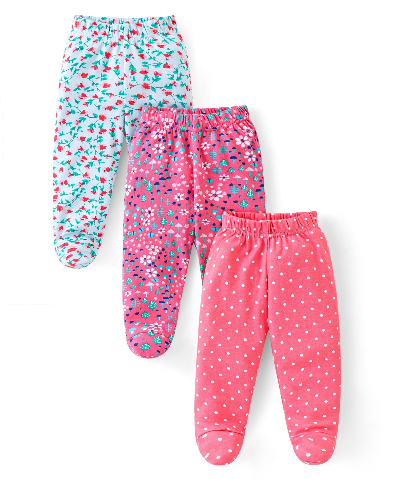 Babyhug Interlock Cotton Knit Bootie Leggings with Floral Print Pack of 3 - Dark Pink & Peach
