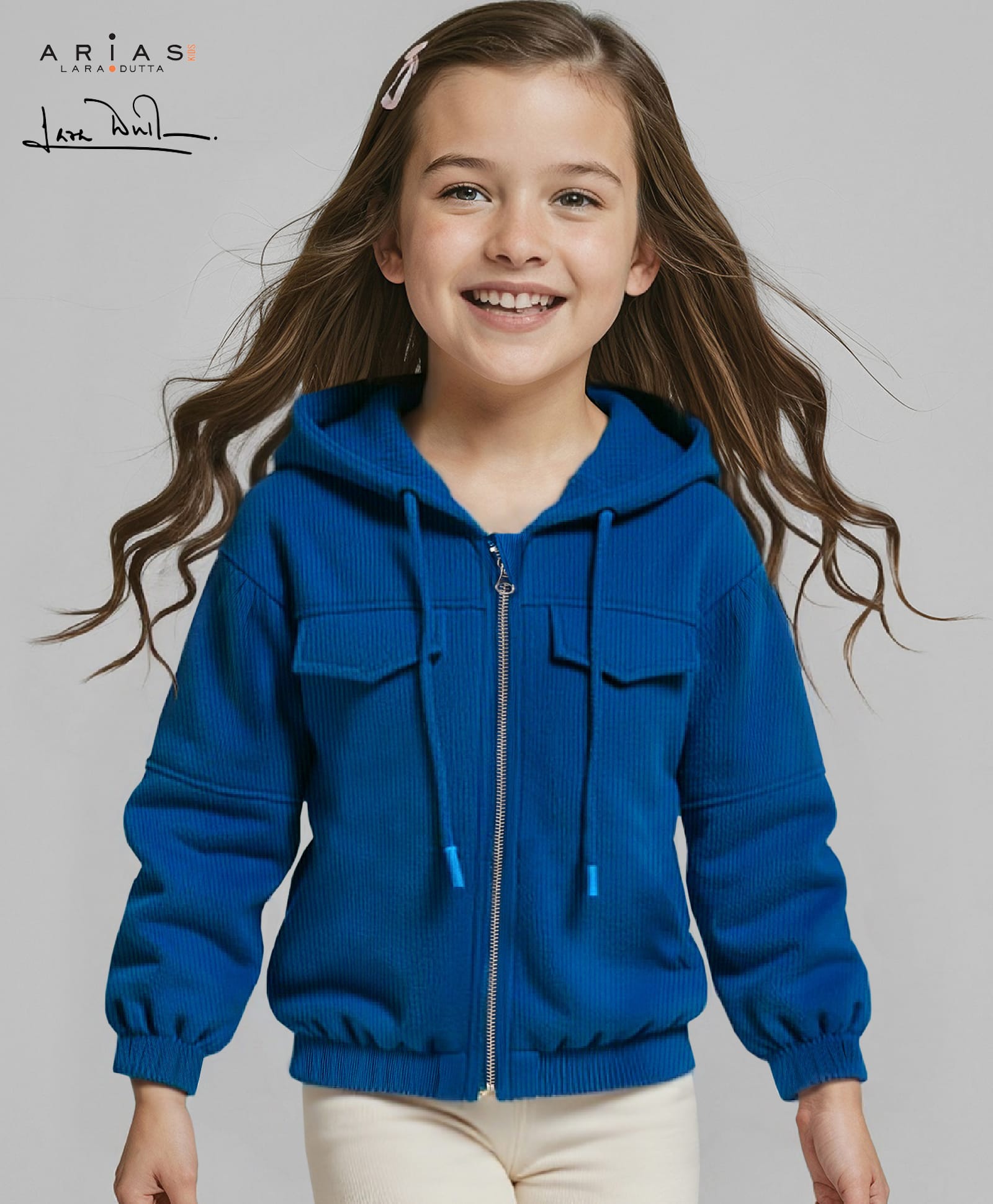 arias by lara dutta AriasKnit Full Sleeves Front Open Hooded Sweatjacket with Pocket Detailing - Blue-picture-15