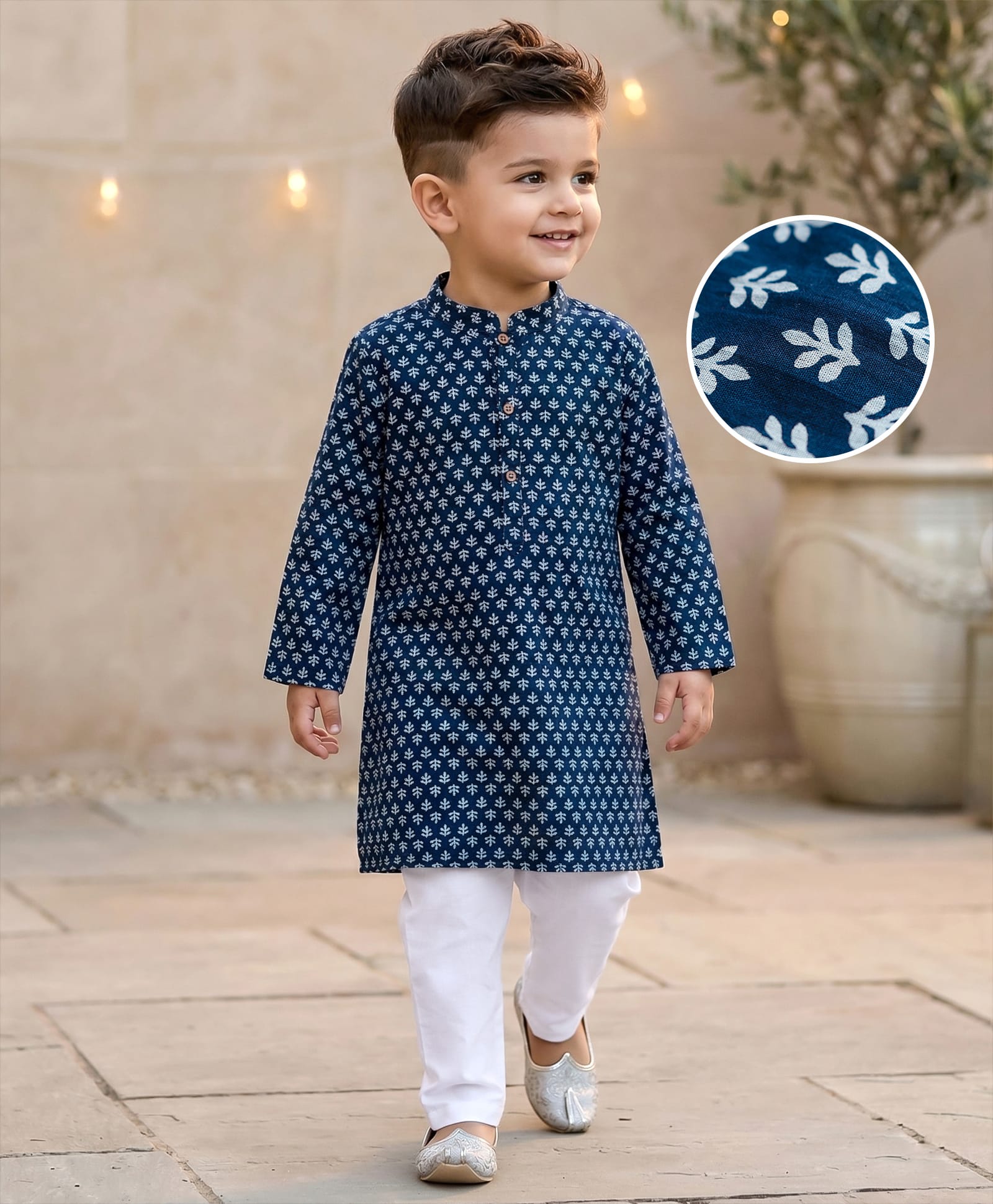 Babyhug Woven Full Sleeves Floral Printed Kurta Pyjama Set - Navy Blue-image-31