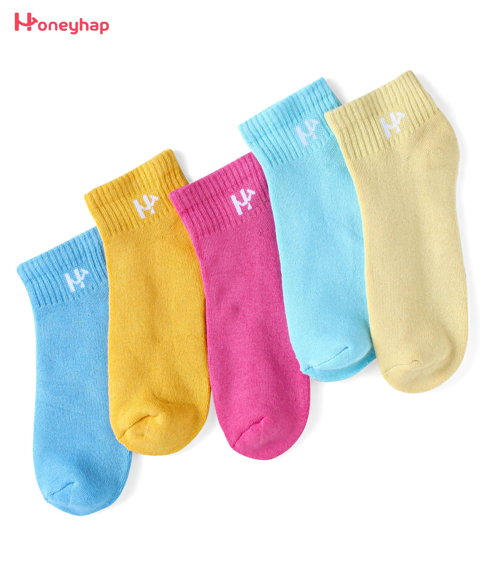 Honeyhap Premium Cotton Bamboo Spandex   With Bio Finish Solid Colour Socks Pack of 5 - Baltic Sea Blue  Azealea Pink & Snapdragon-image-21