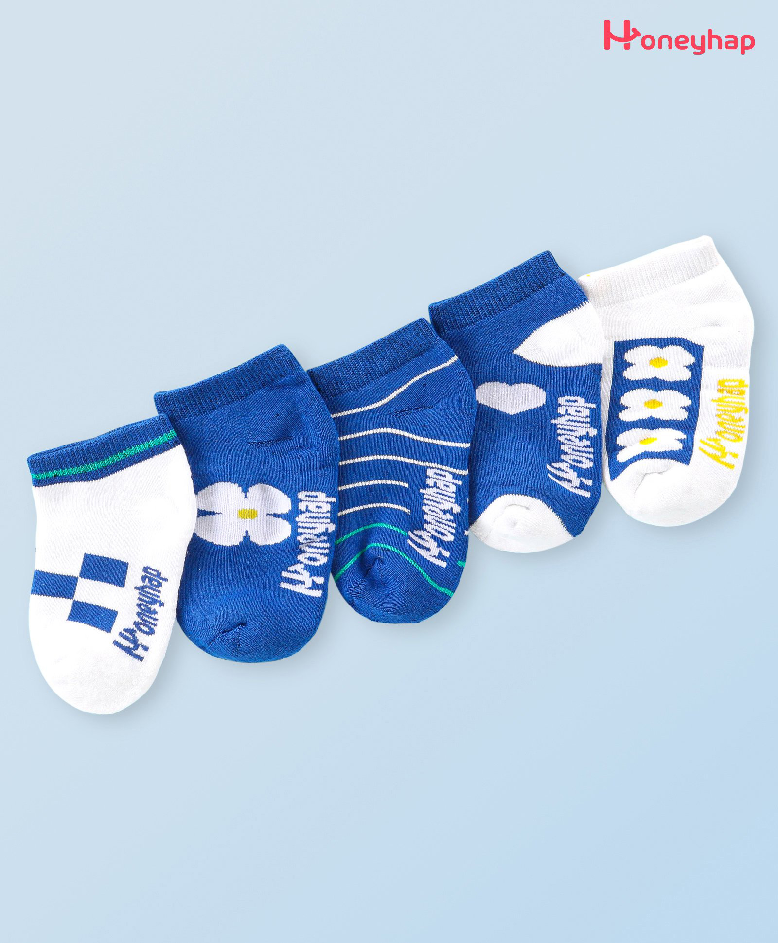 Honeyhap Premium Cotton Bamboo Spandex   With Bio Finish Designed Socks Pack of 5 - Blue Navy Blue & White-image-25