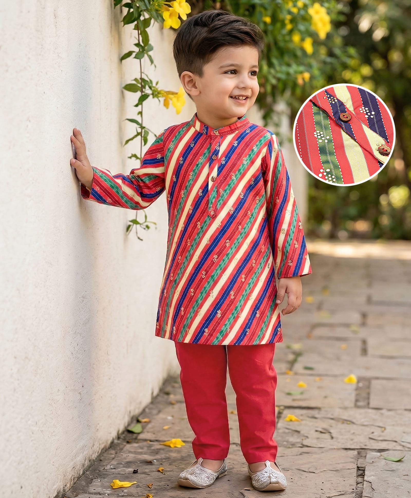 Babyhug Full Sleeves Foil Printed Kurta Pajama Set - Red-image-13