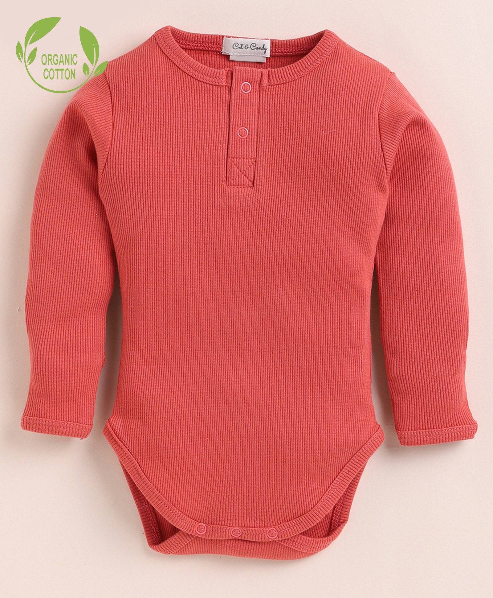 Cot & Candy Organic Cotton Full Sleeves Solid Onesie - Berry Red-picture-23