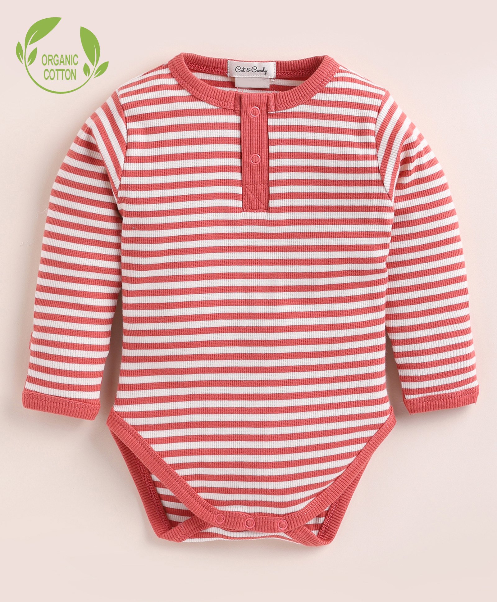 Cot & Candy Organic Cotton Full Sleeves Striped Onesie - Berry Red-picture-23