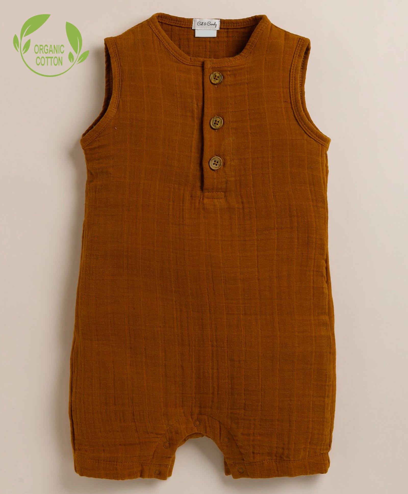 Cot & Candy Organic Cotton Sleeveless Solid Romper - Ginger-picture-14