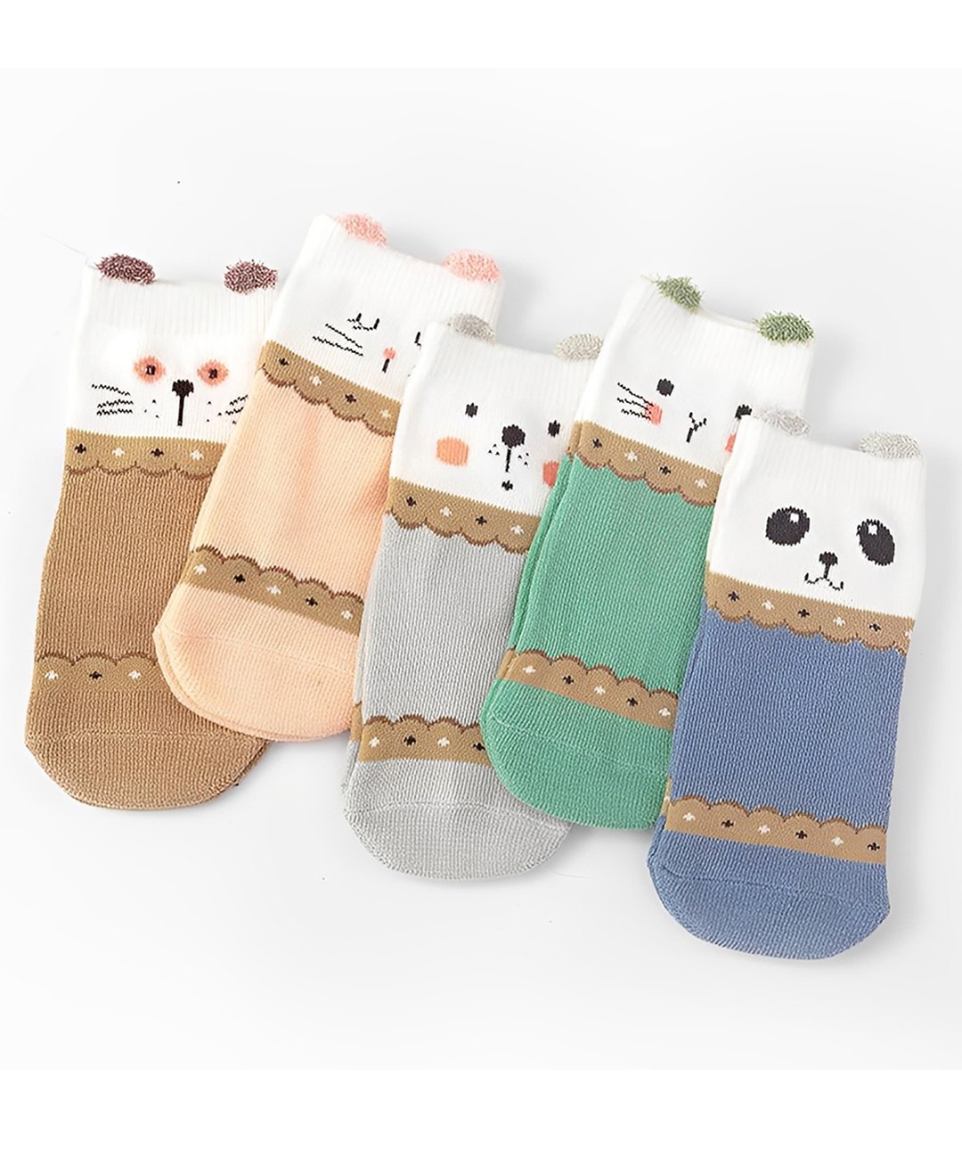 MOMISY Pair Of 5 Panda Printed Tube Socks For Spring & Autumn - Multicolor-image-30