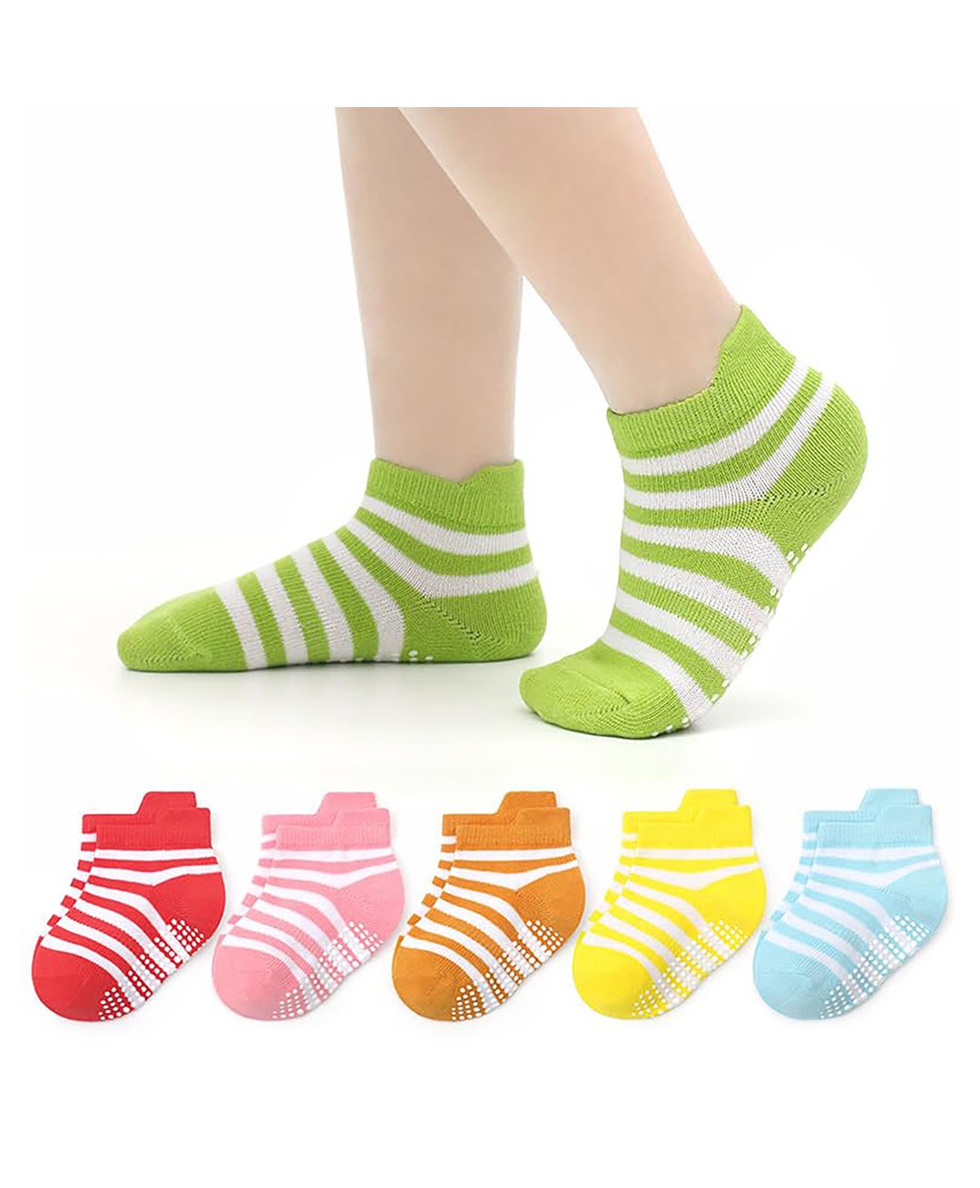 MOMISY Pair of 6 Anti Skid Striped Ankle Socks -Multicolor-picture-19