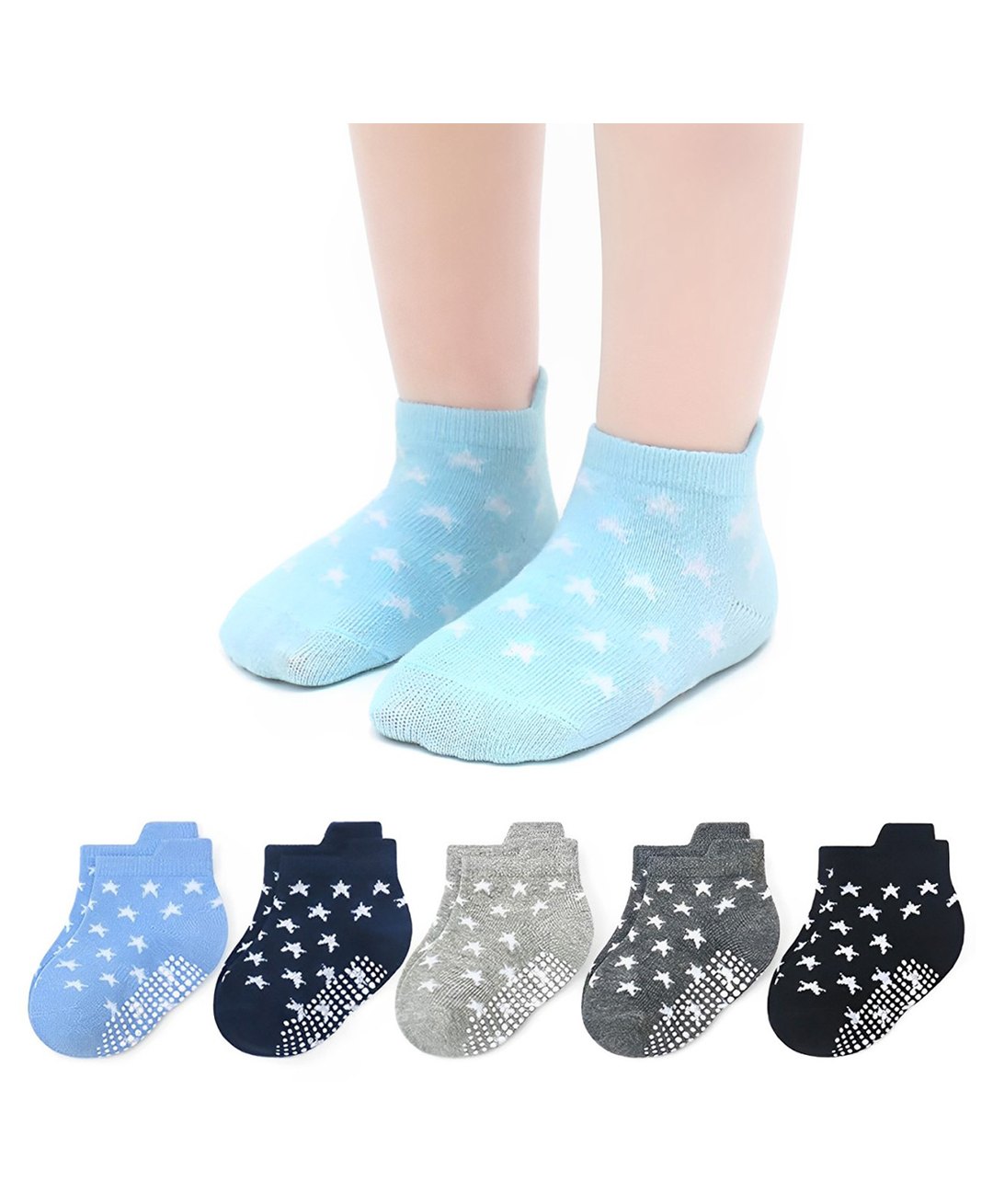 MOMISY 6 Pairs Anti Skid Star Design Ankle Socks - Multicolor-image-2