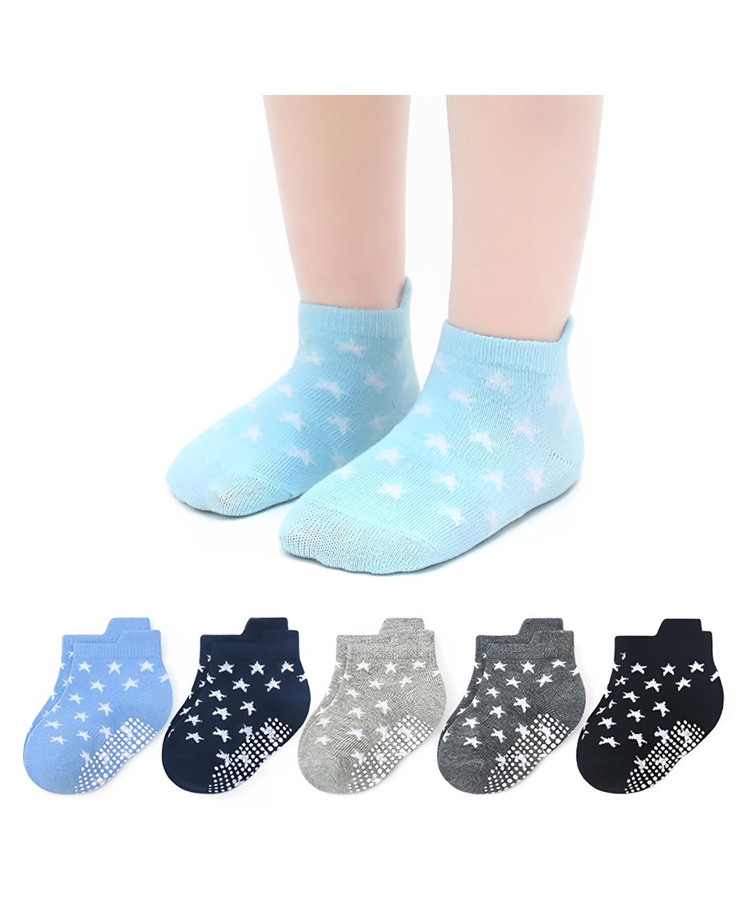 MOMISY Pair of 6 Anti Skid Stars Printed Ankle Socks - Multicolor-image-32