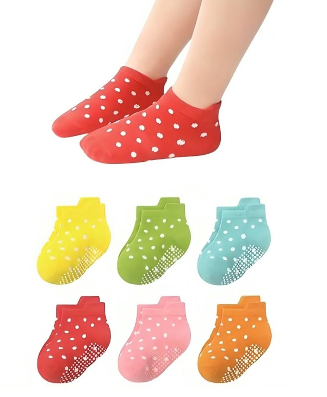 MOMISY Pair of 6 Anti Skid Polka Dots Printed Ankle Socks - Multicolor-picture-10