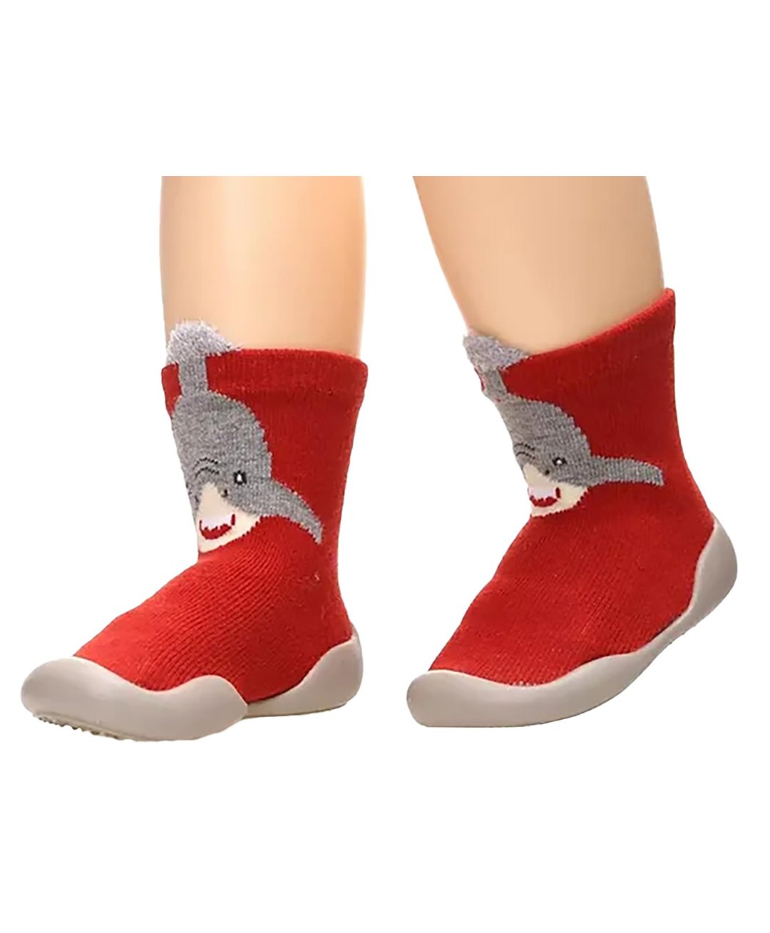 MOMISY Cotton Shark Designed & Applique Detailed Anti Skid Sock Shoes - Red-picture-18