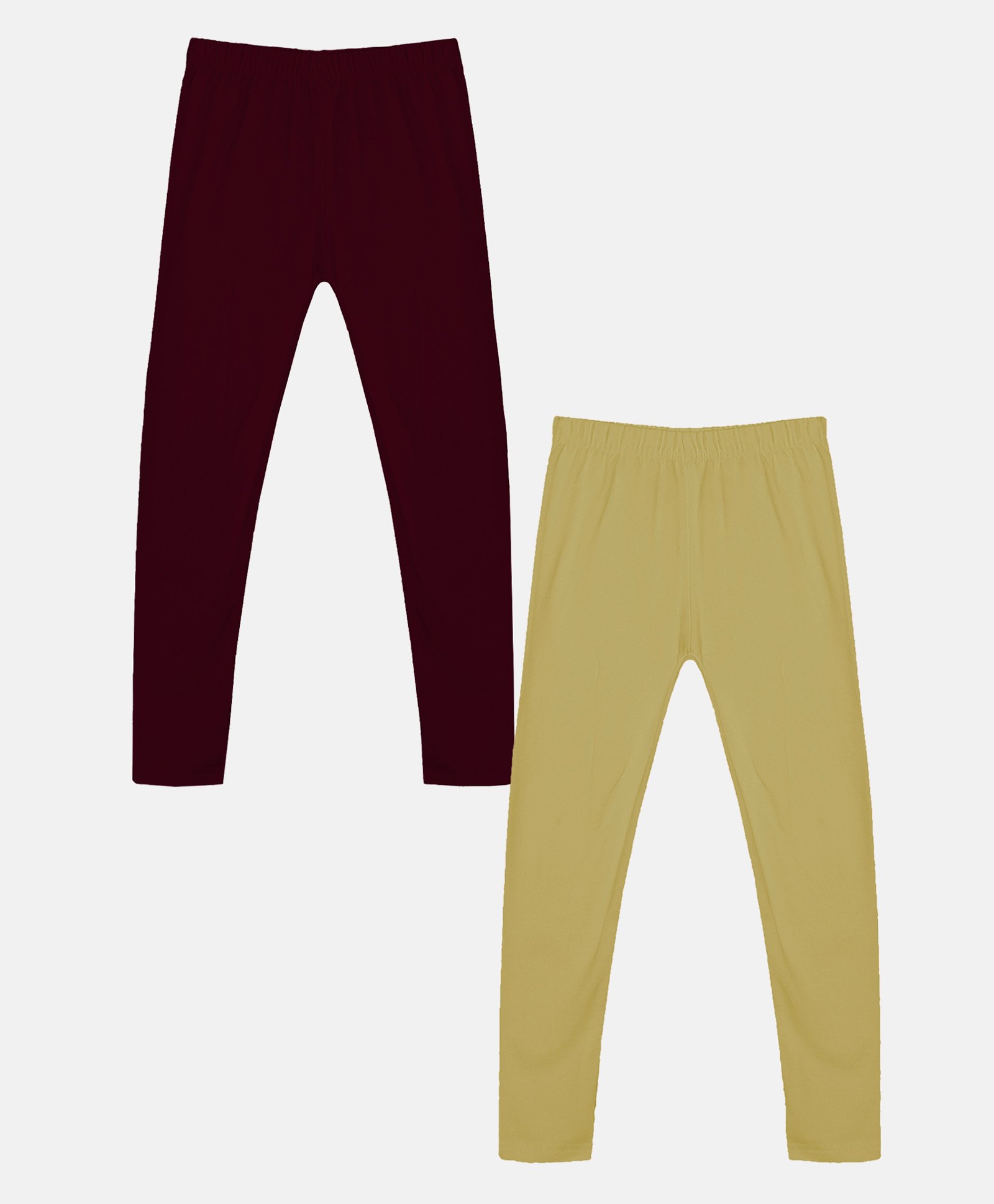 Kiddopanti Pack Of 2 Solid Leggings - Maroon & Beige-image-41