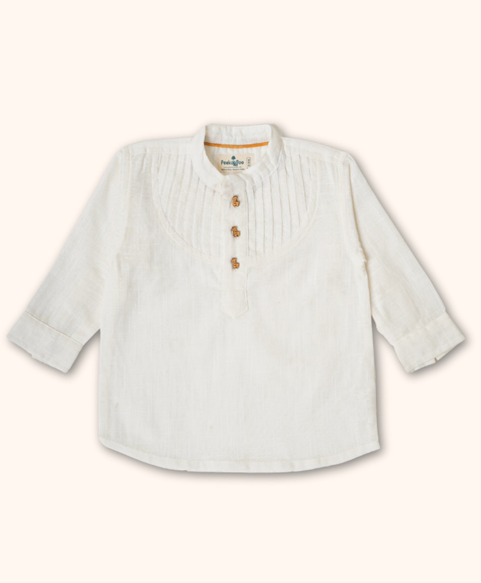 Peekaaboo Kids Pure Cotton Full Sleeves Solid Pintucks Detailed Shirt - White-image-8