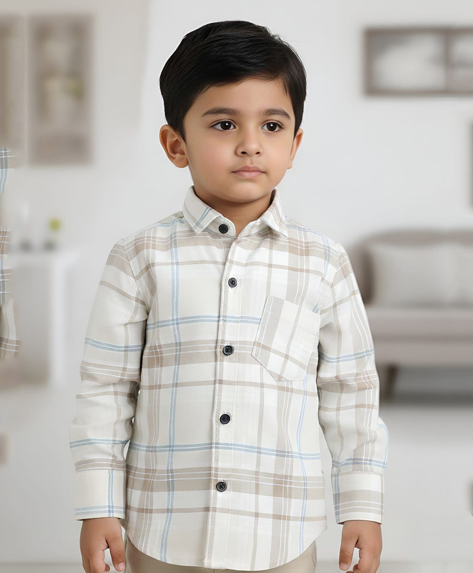 Polka Tots Cotton Full Sleeves Checked Shirt - Beige-picture-16