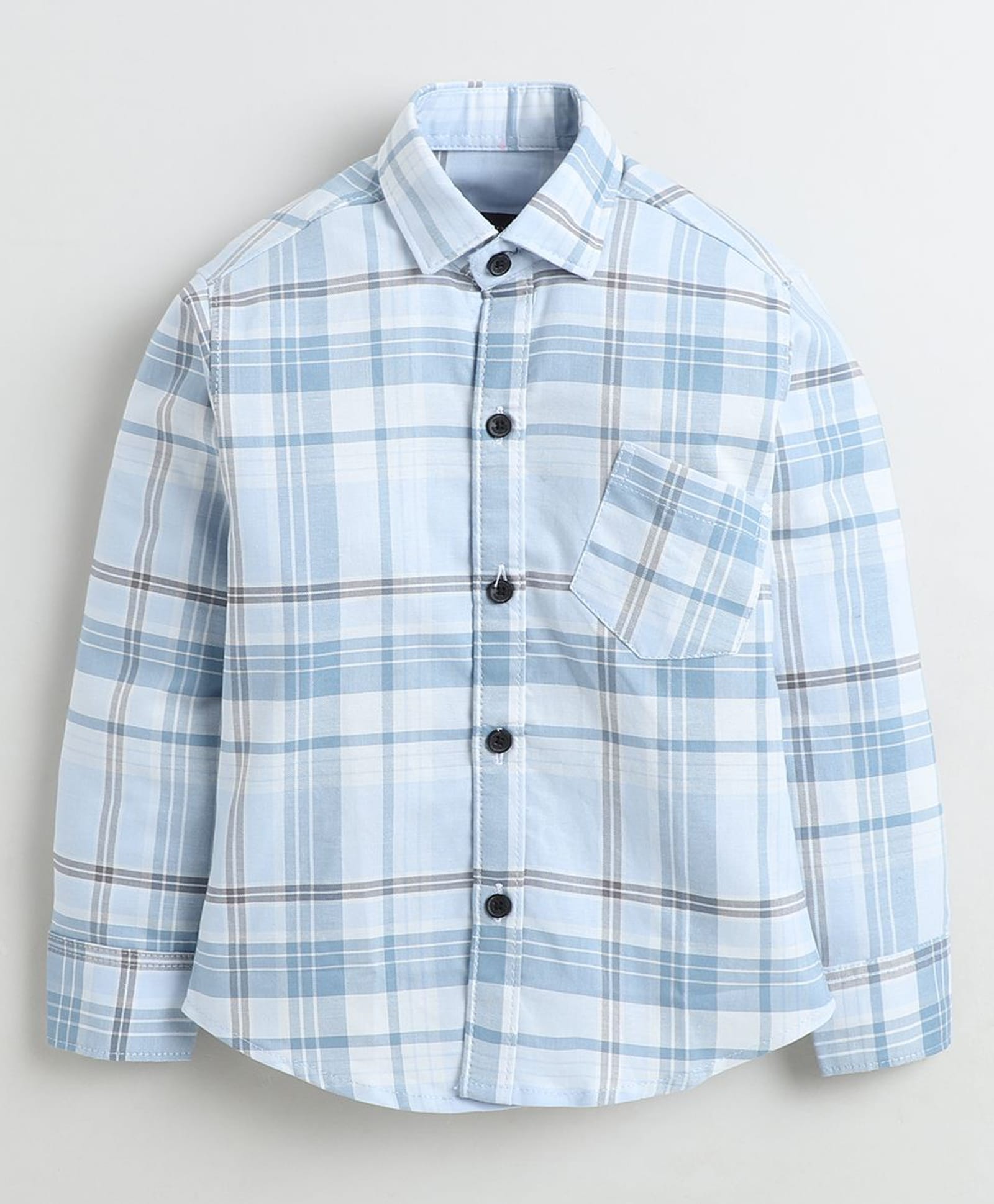 Polka Tots Cotton Full Sleeves Checked Shirt - Blue-picture-13
