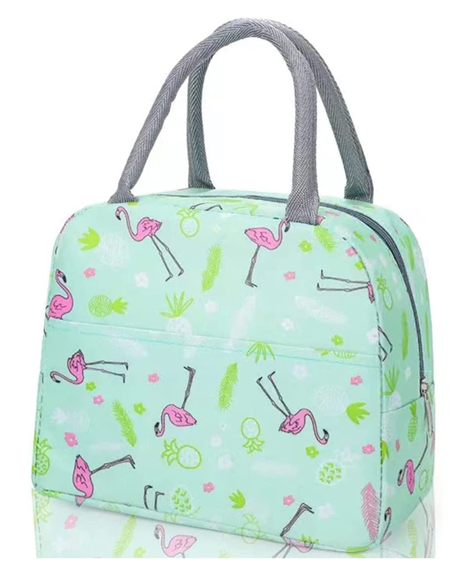 House of Quirk Insulated Lunch Bags Small Thermal Cooler Picnic Organizer Storage Lunch Box Portable and Reusable Nylon Flamingo - Green-picture-32