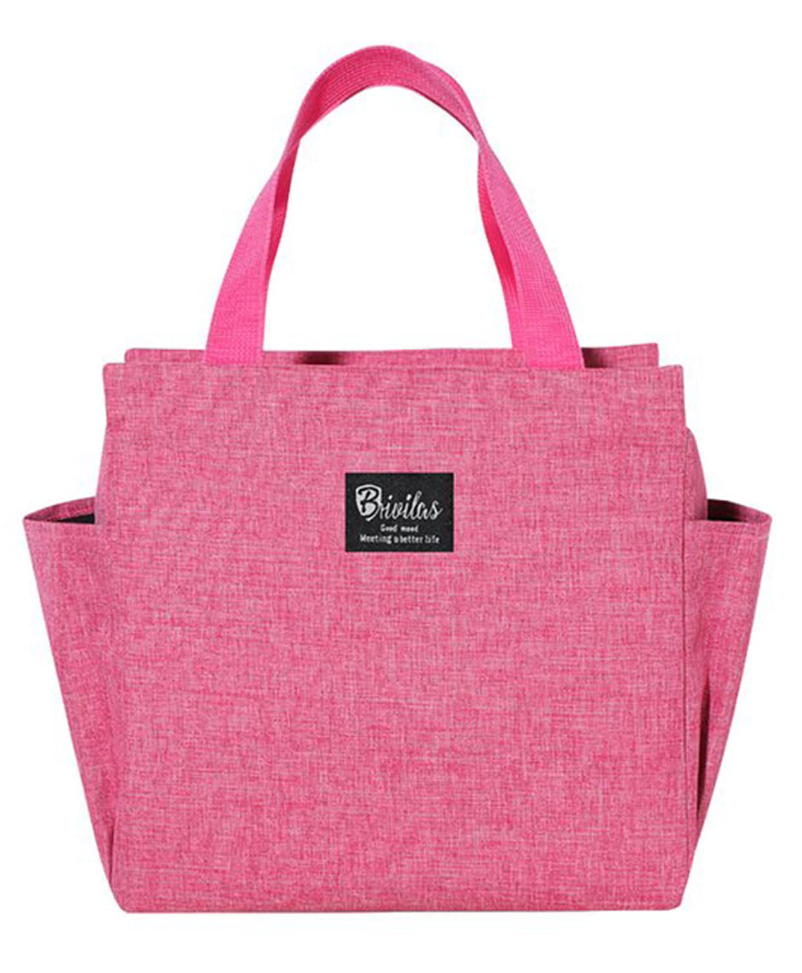 House of Quirk Nylon Insulated Reusable Lunch Bag Tote Bag For Three-Layer Thick Fabric Lunch Bag For School Picnic Office Outdoor Gym - Rose Red-image-2