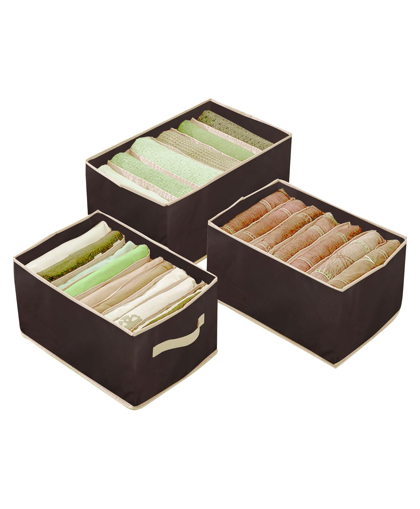 House Of Quirk Non-Woven Set Of 3 Wardrobe Clothes Organizer For Folded Clothes With Handle Closet Drawer Organizers For Jeans Pants T-Shirt Sweater Kids-6+7+9 Grids Brown-picture-12