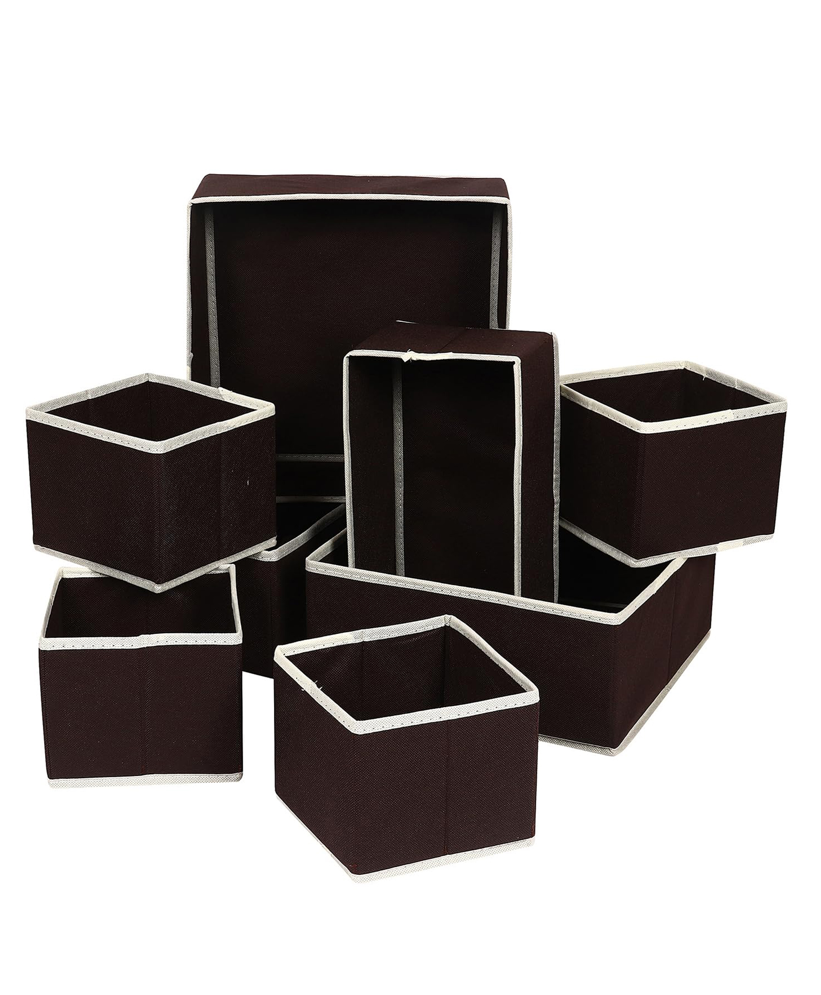 House of Quirk Non-Woven Foldable Clothing Storage Box Closet Dresser Drawer Organizer Cube Basket Bins Containers Divider With Drawers For Underwear-Brown-image-3