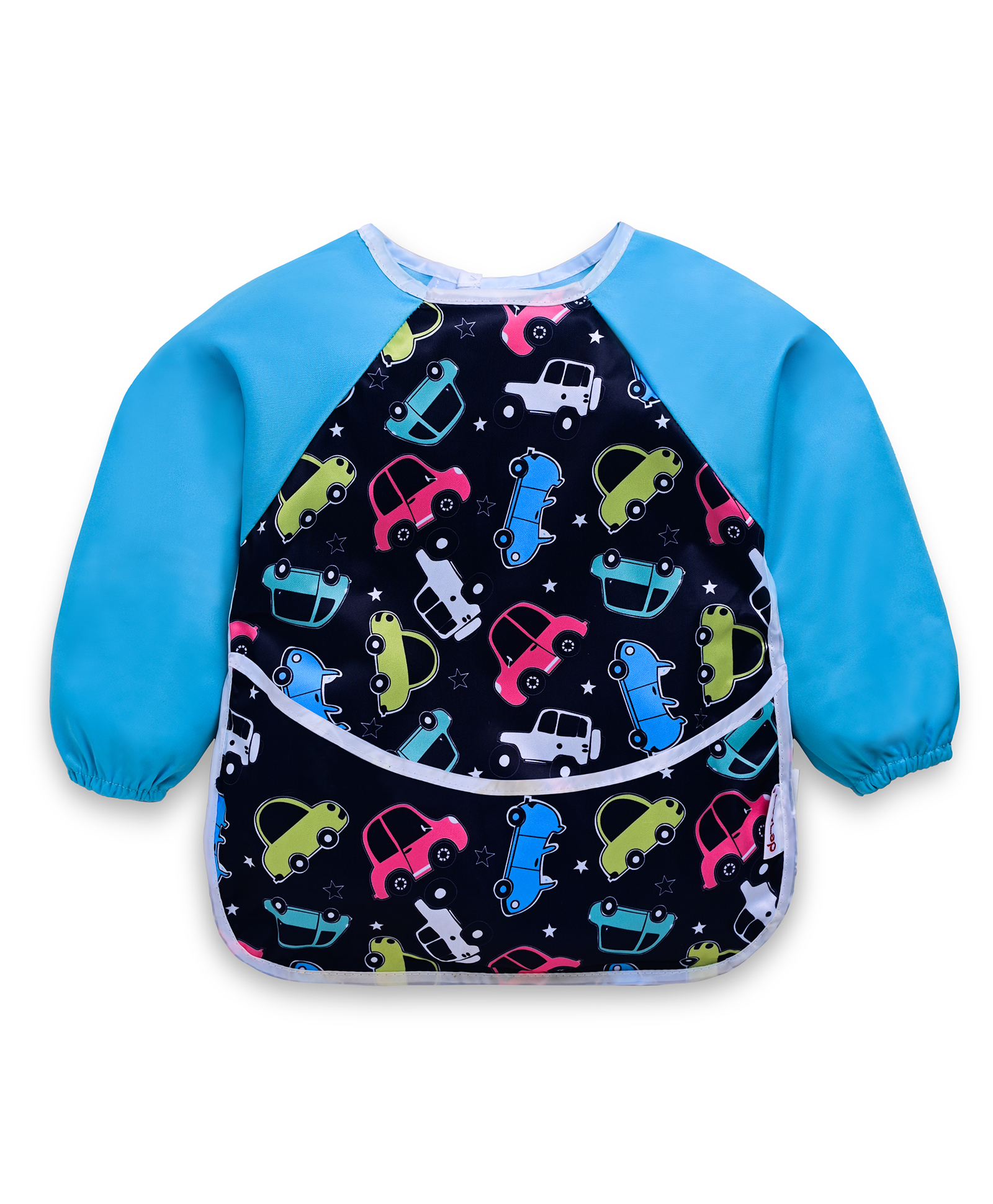 LuvLap Baby Long Sleeve Bib, Leak-Free, Washable, Lightweight, Wipeable, (6-24 Months), Baby Bib Shirt with Pocket, Blue-picture-16