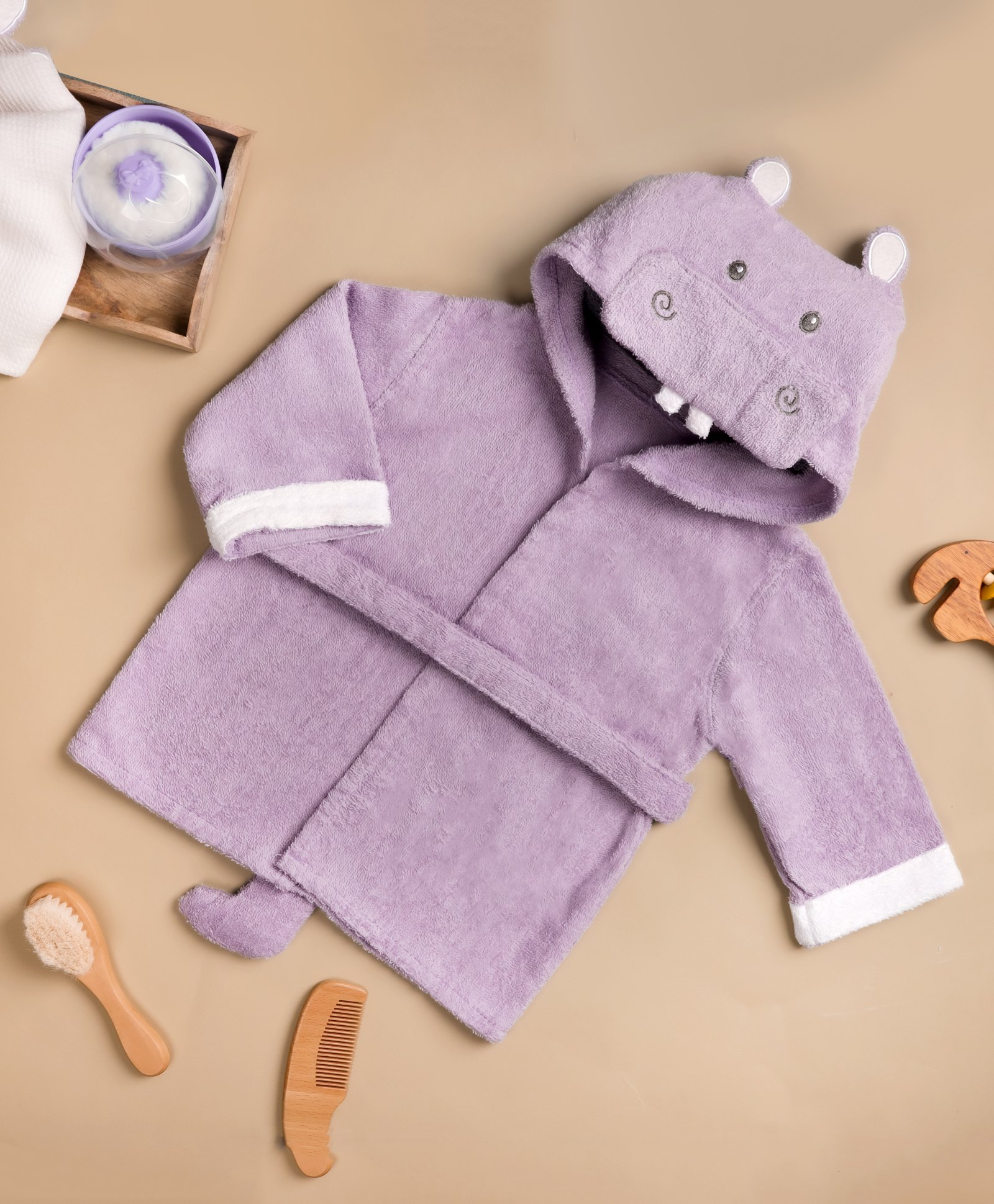 Kicks & Crawl Baby Rhino Bathrobe - Purple & White-image-36