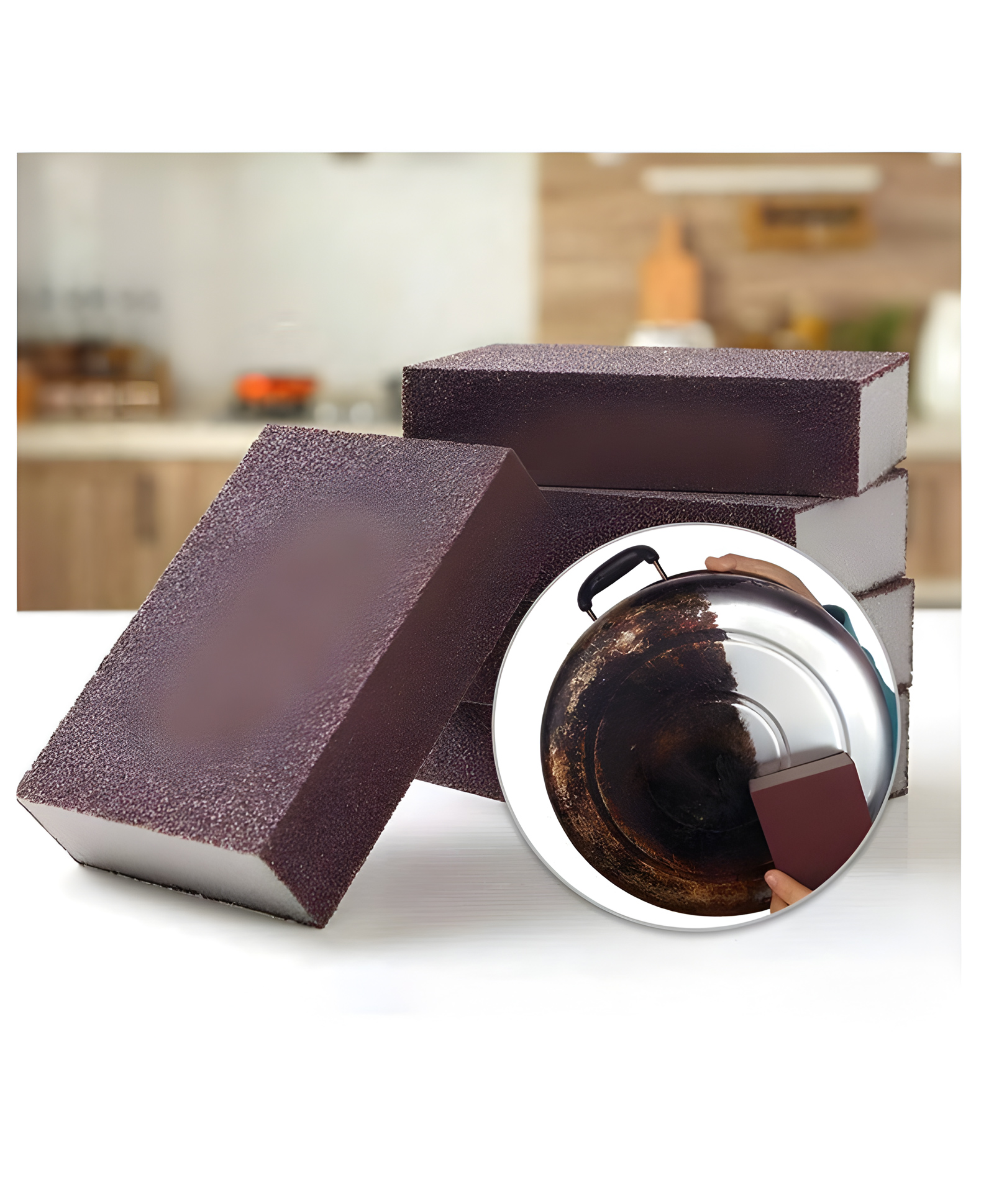 COZY VIBES 3pcs Multipurpose Brown Color Hard Surface Like Sand Paper Scrub Sponge Deep Cleaner Eraser Kitchen Tool Perfect for Gas Cleaning, Utensils, Wood - COLOR MAY VARY-image-7
