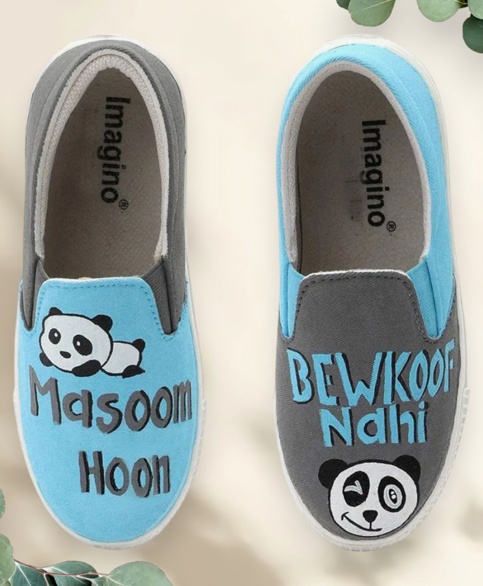 IMAGINO Panda Hand Painted Slip On Shoes - Blue & Grey-image-42