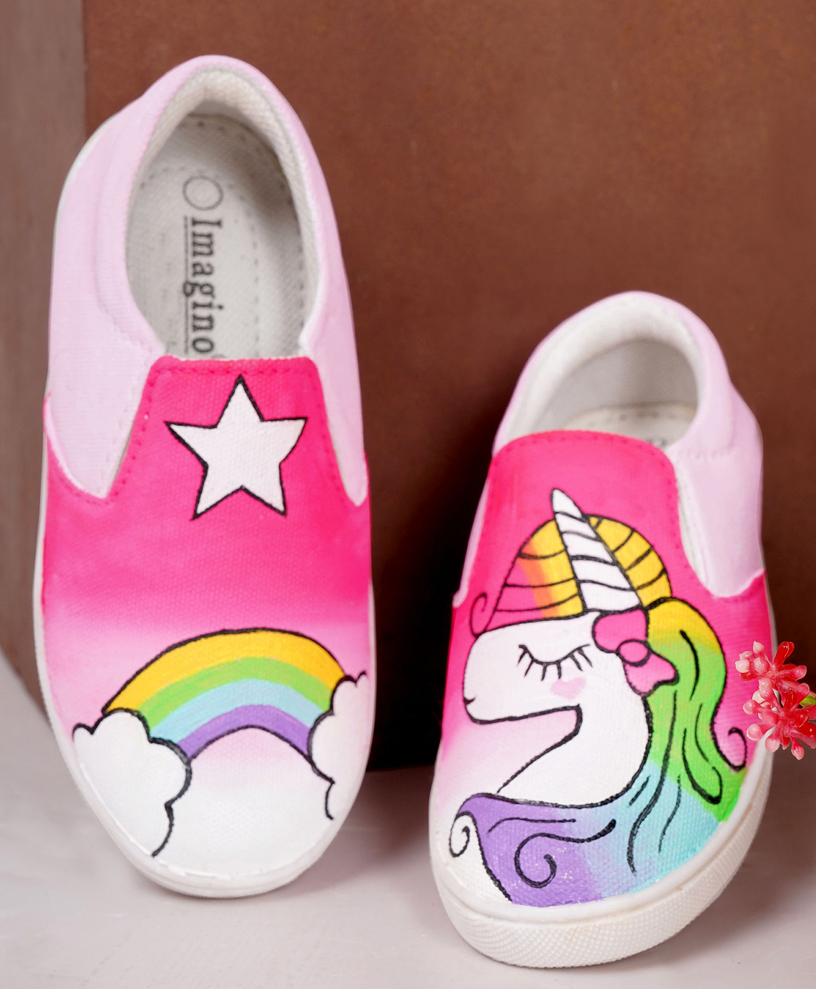 IMAGINO Rainbow & Unicorn Hand Painted Slip On Shoes - Pink-image-19