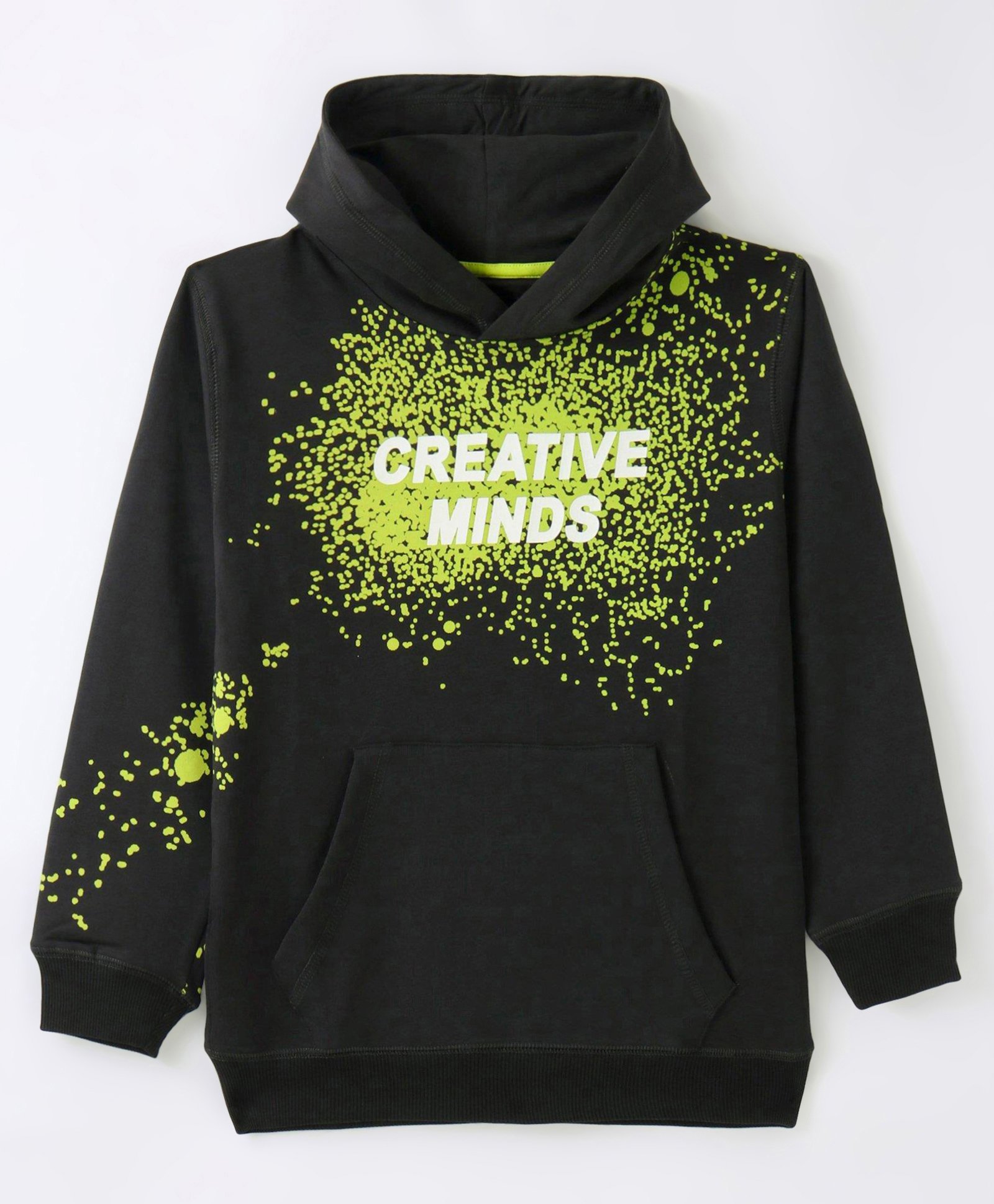 Doreme Terry Knitted Full Sleeves Pullover Hooded Sweatshirt With Text Print - Black-image-44