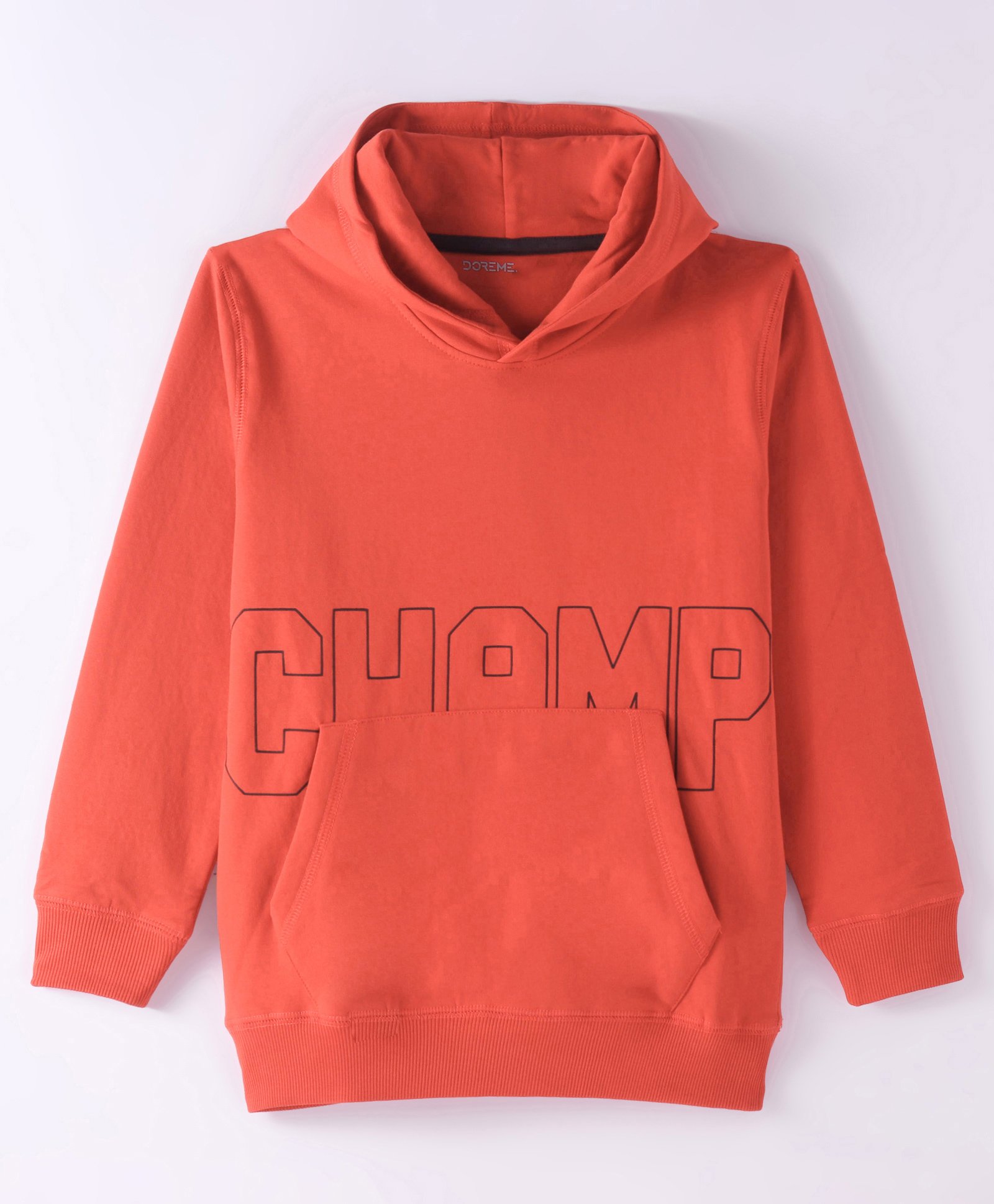 Doreme Terry Knitted Full Sleeves Pullover Hooded Sweatshirt With Text Print & Kangaroo Pockets - Red-picture-22