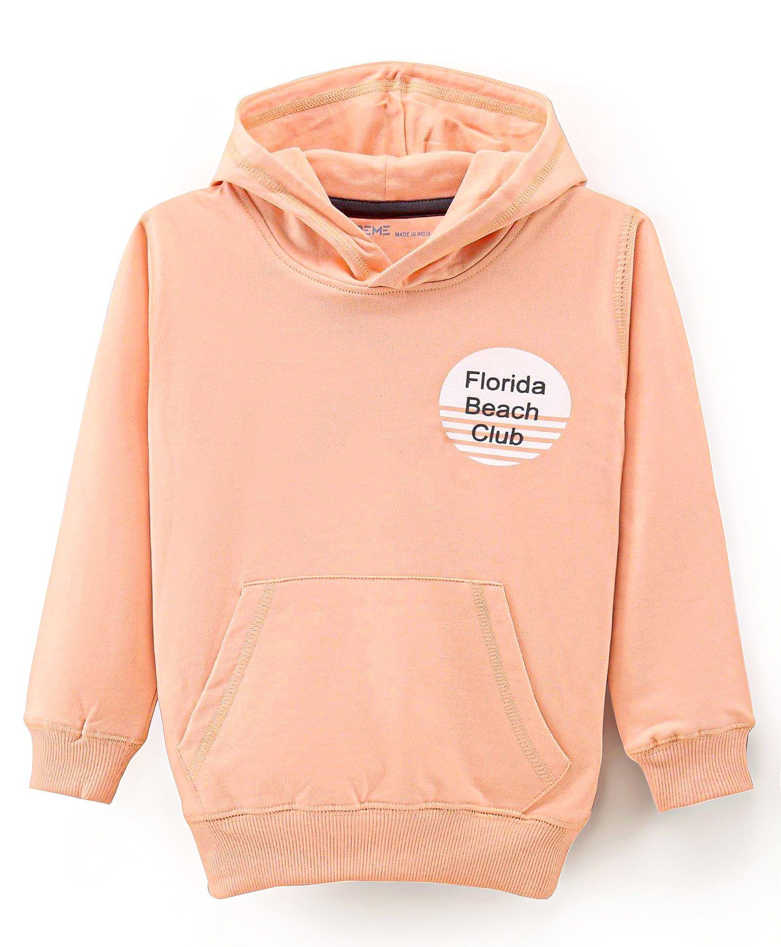 Doreme Terry Knitted Full Sleeves Pullover Hooded Sweatshirt With Text Print - Peach-picture-19