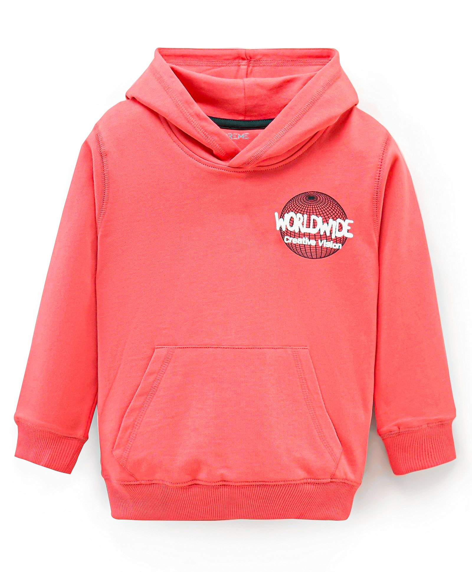 Doreme Terry Knit Full Sleeves Pullover Hooded Sweatshirt With Text Print - Coral-picture-25