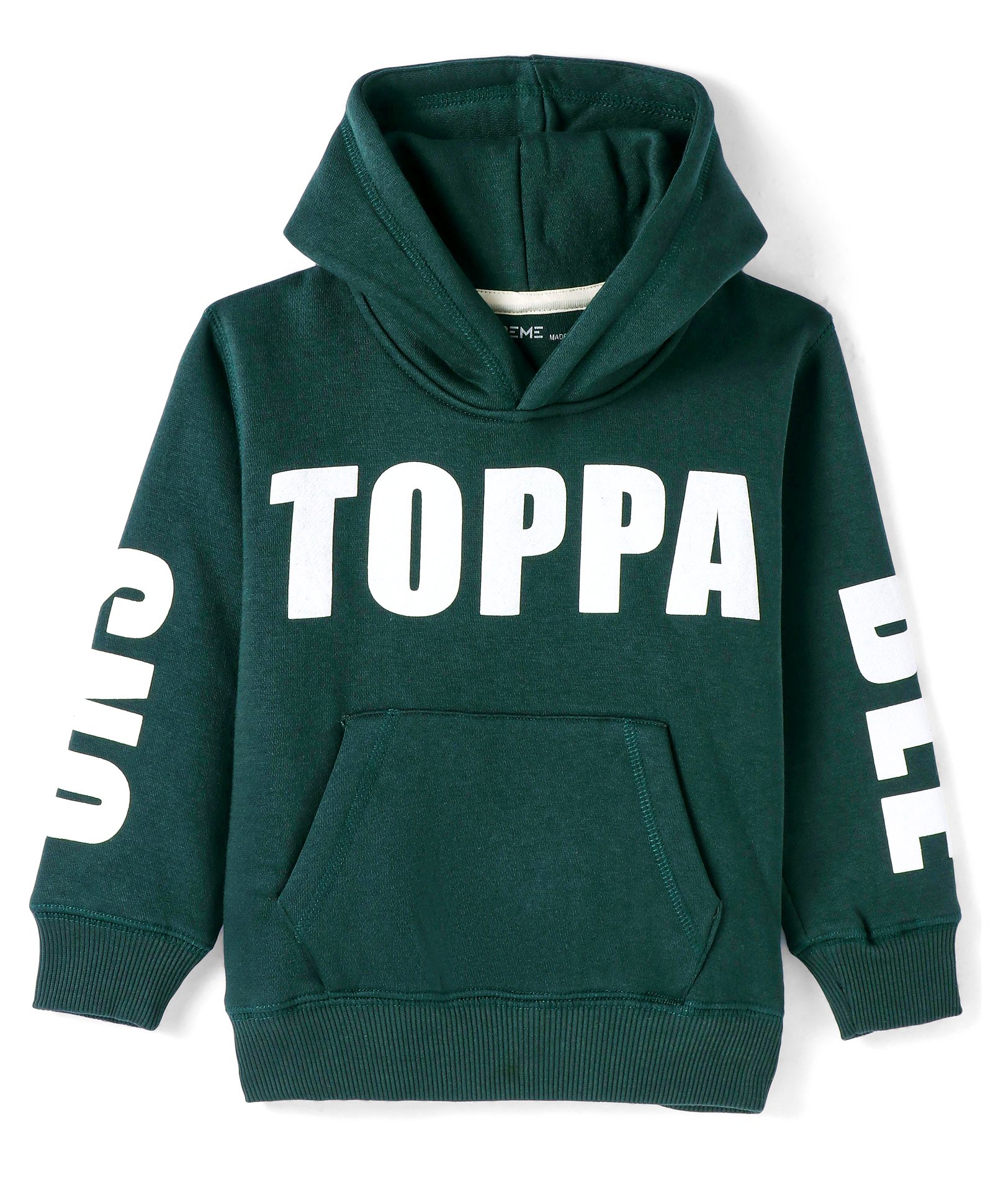 Doreme Fleece Knitted Full Sleeves Hooded Sweatshirt With Text Print & Kangaroo Pockets - Dark Green-picture-11