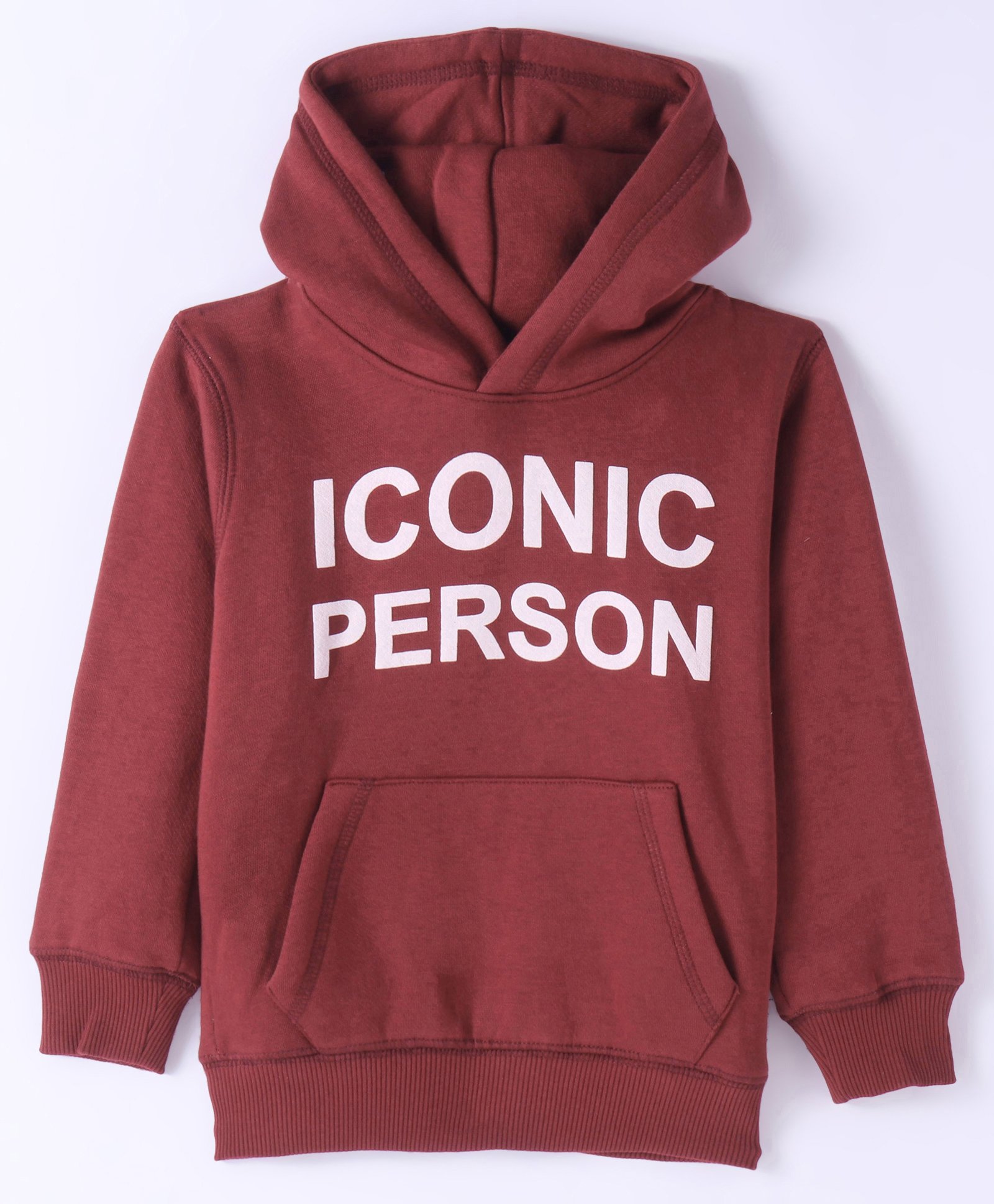 Doreme Fleece Knit Full Sleeves Hooded Sweatshirt Text Print & Kangaroo Pockets - Burgandy-image-16
