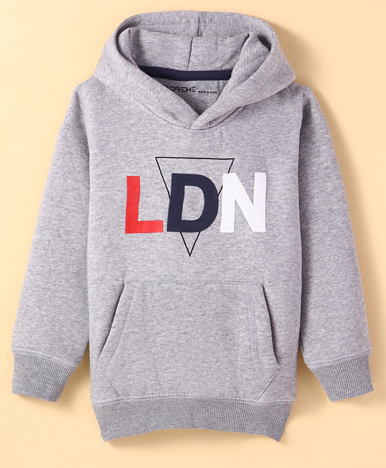 Doreme Fleece Knit Full Sleeves Hooded Sweatshirt Text Print & Kangaroo Pockets - Grey-picture-24