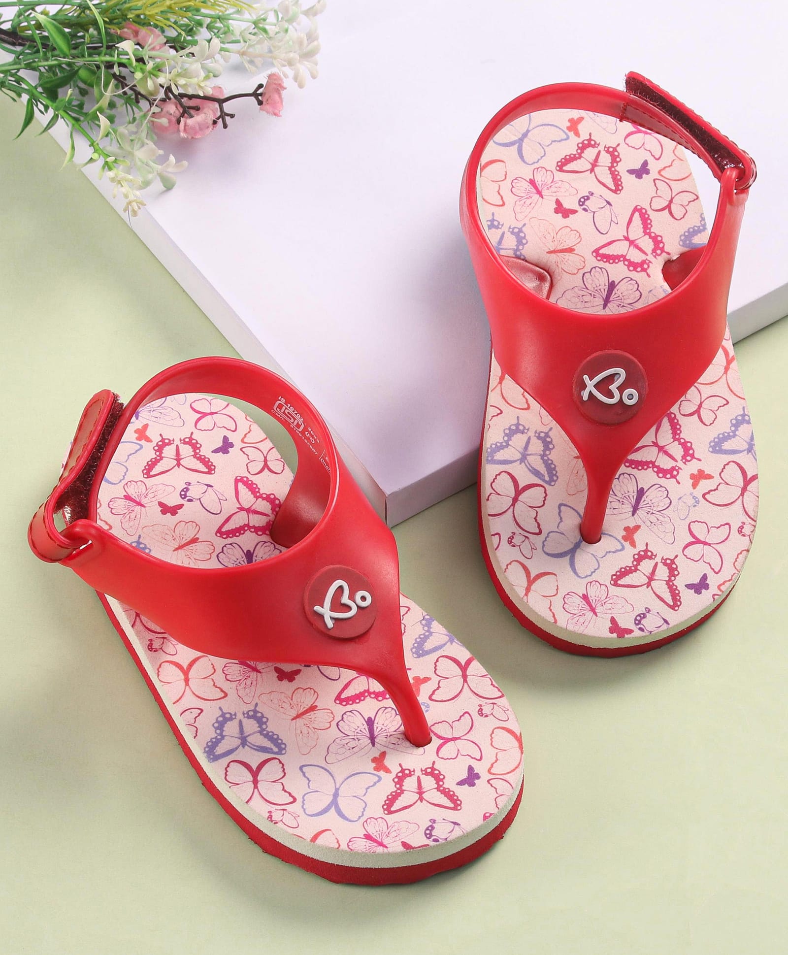 Babyoye Velcro Closure Flip Flops with Butterfly Print - Red-picture-24