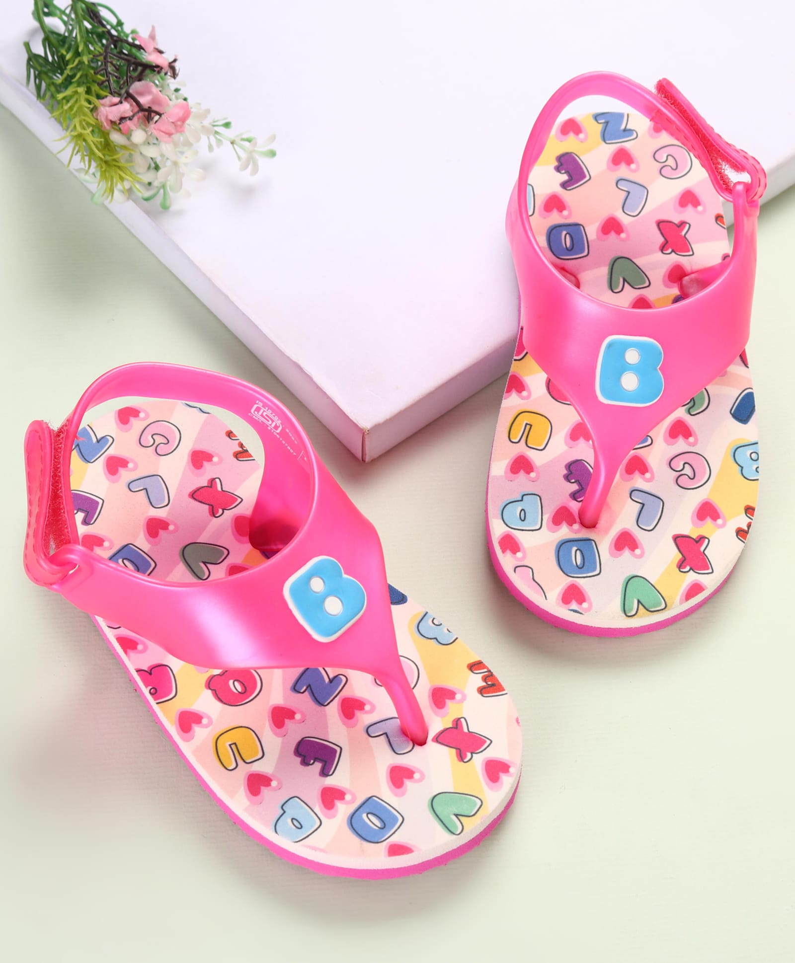 Babyoye Flip Flops with Velcro Closer & Letters Print - Pink-image-6