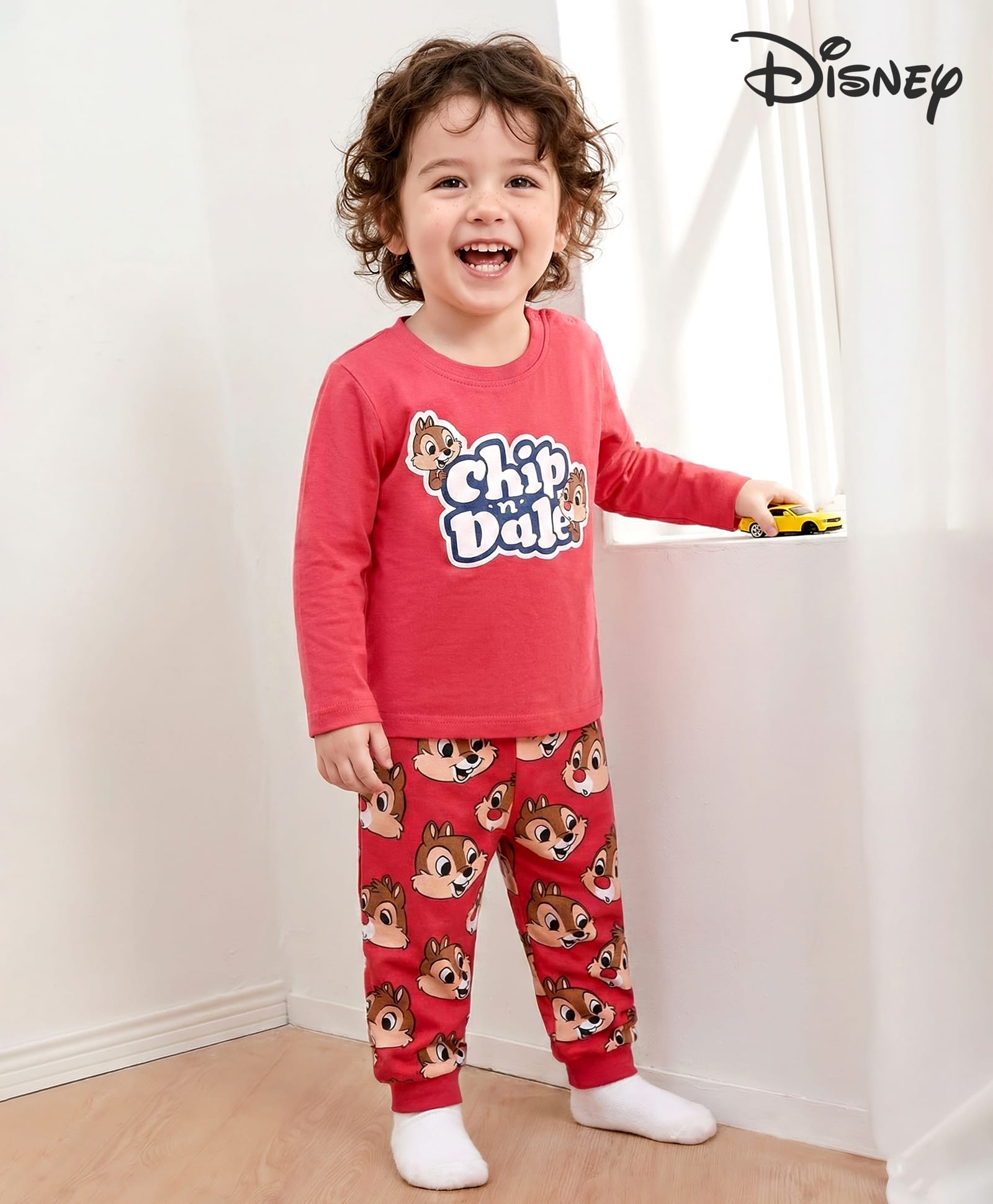 Babyhug Disney Single Jersey Knit Full Sleeves Night Suit with Chip N Dale Graphic - Red-picture-36