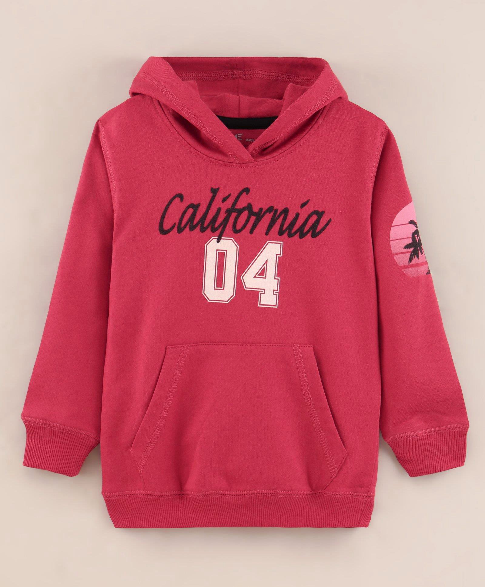 Doreme Terry Knit Full Sleeves Hooded Sweatshirt with Text Print & Kangaroo Pockets - Maroon-image-17