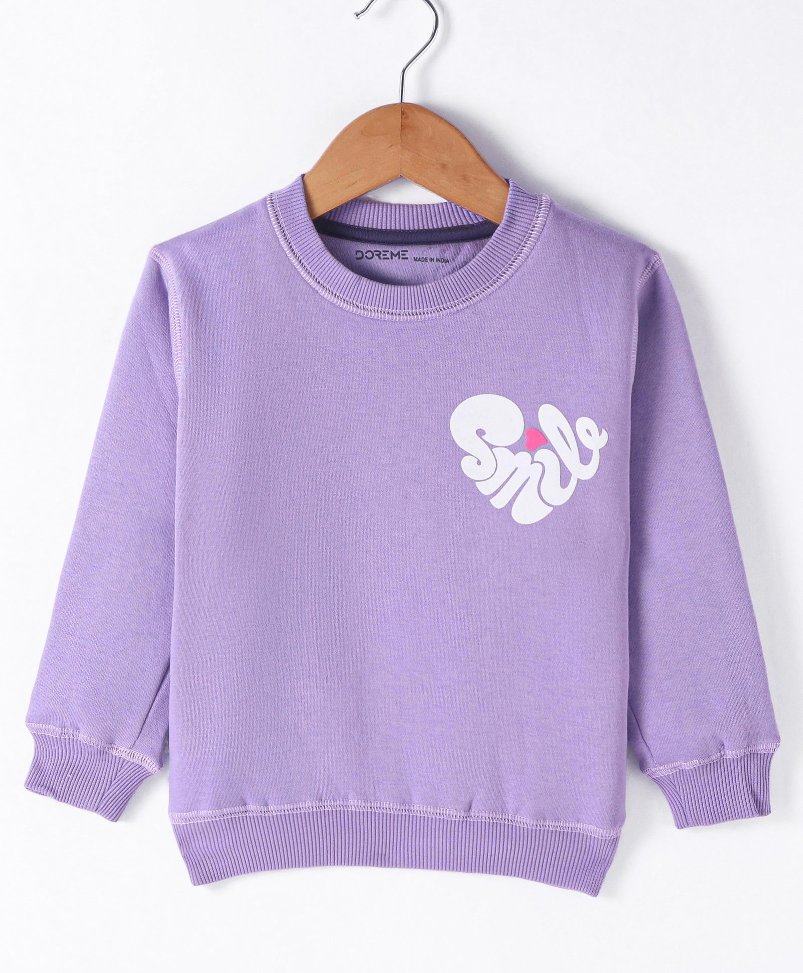 Doreme Fleece Knit Full Sleeves Sweatshirt with Text -Lilac-image-25