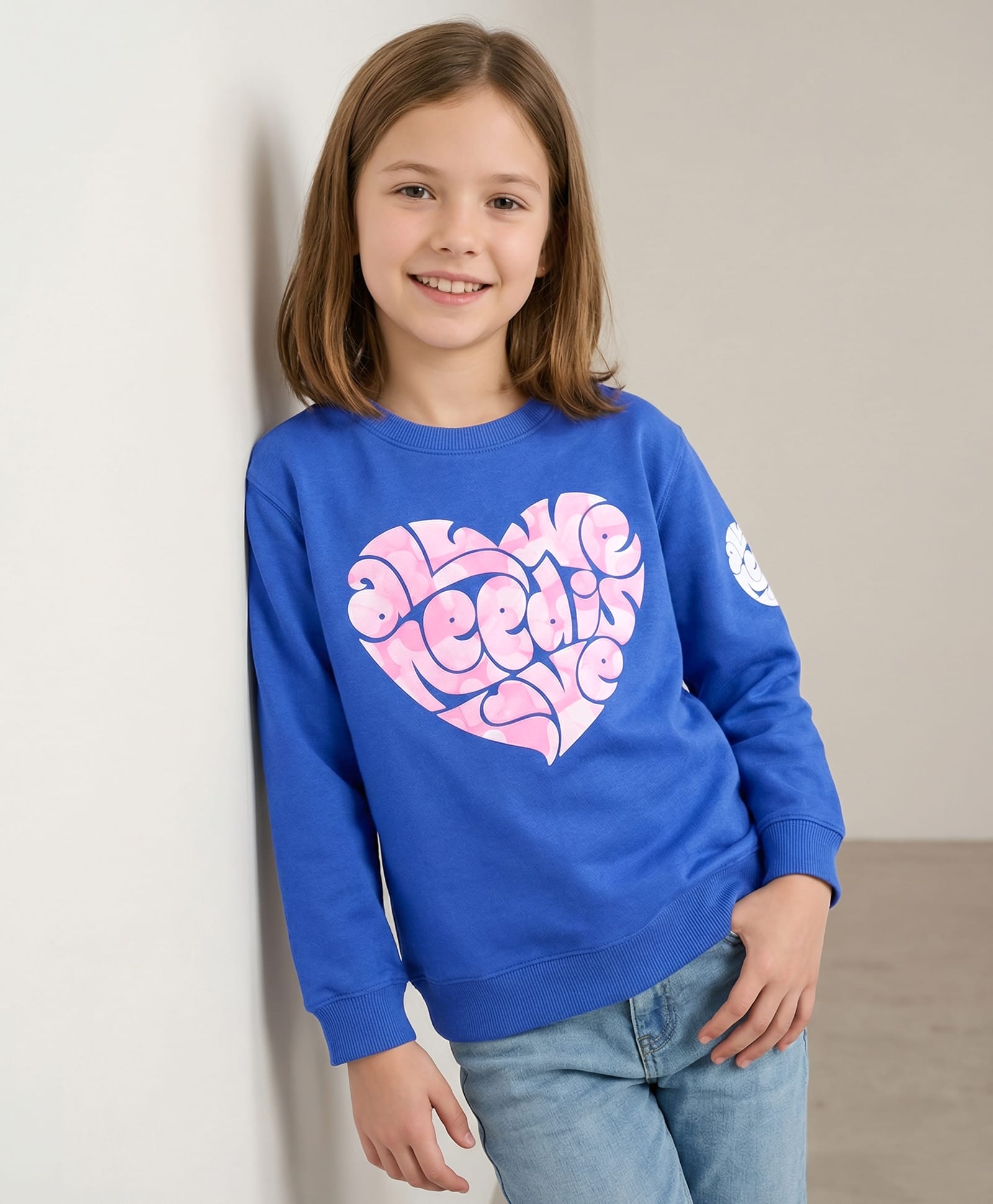 Doreme Fleece Knit Full Sleeves Sweatshirt with Text & Heart Print - Royal Blue-picture-19