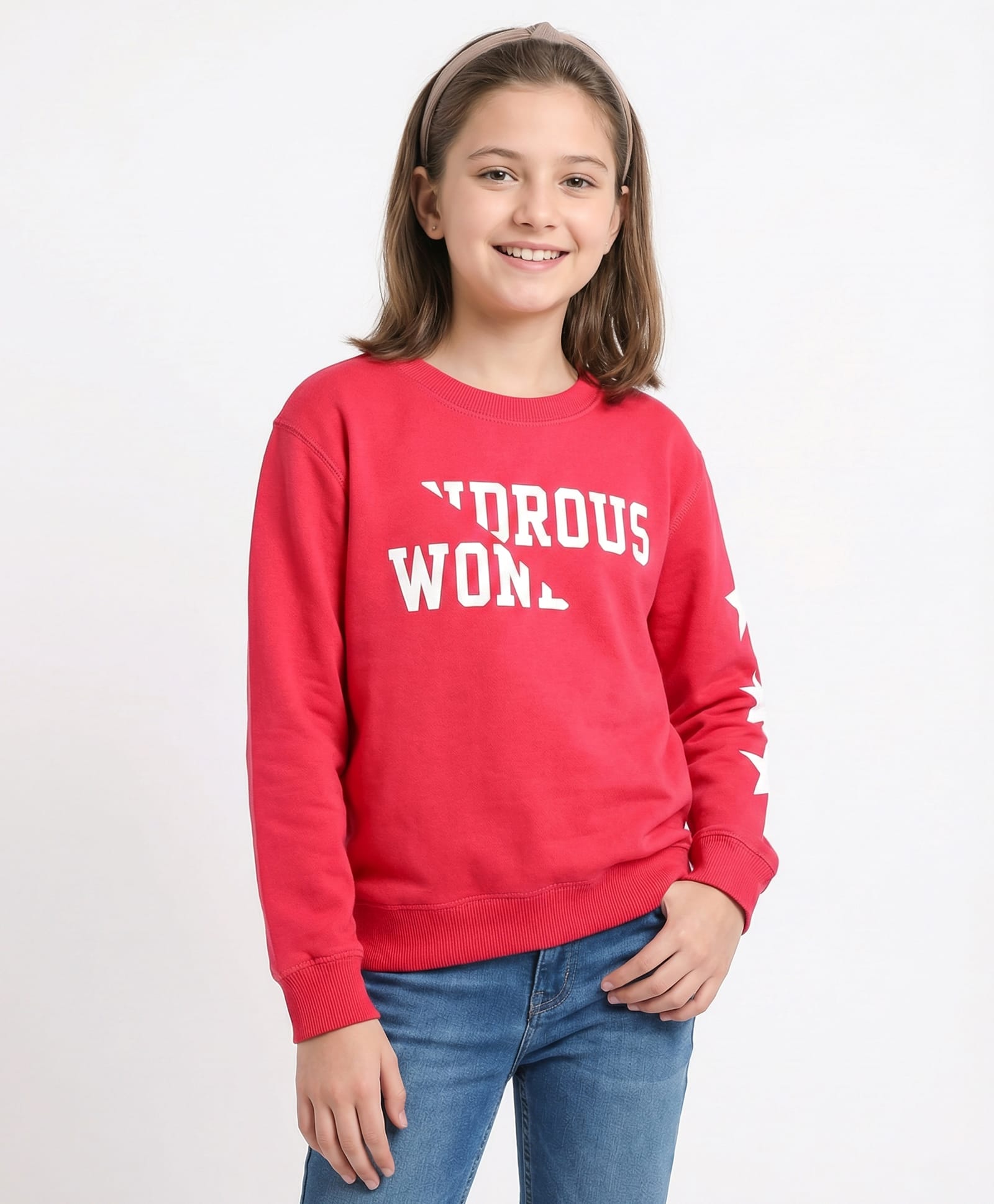 Doreme Fleece Knit Full Sleeves Sweatshirt with Text Print - Red-image-7