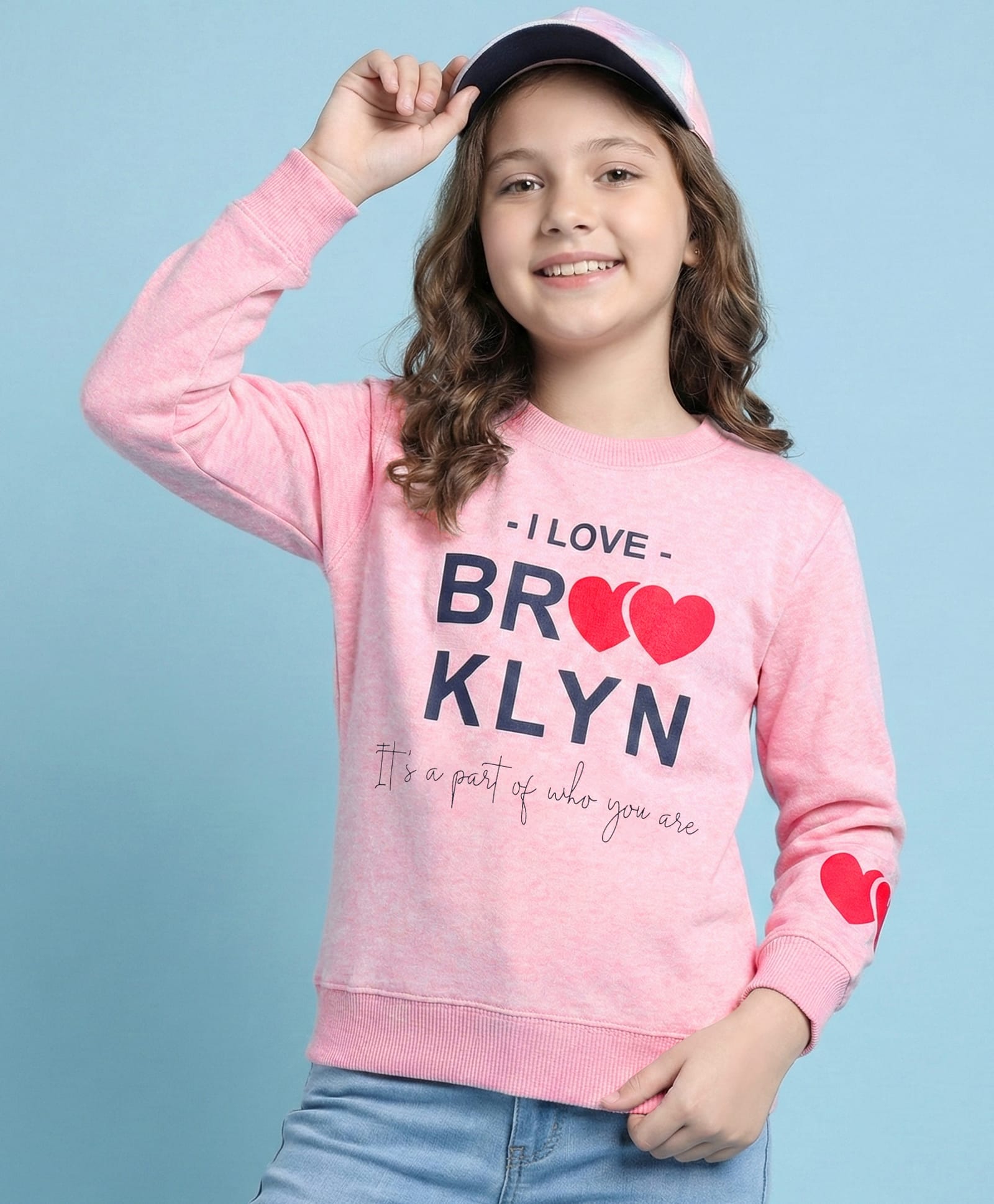 Doreme Fleece Knit Full Sleeves Sweatshirt with Text & Heart Print -Baby Pink-image-19